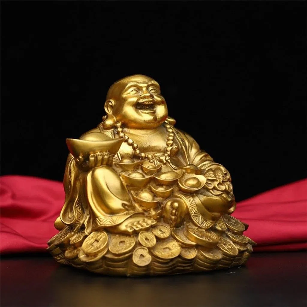 Posąg Buddy do wnętrz Ozdoby Buddy Maitreya Mosiądz Duży Brzuch Posąg Buddy Dekoracja Domu Bodhisattwa Feng Shui Dekoracja Medytująca Statua Buddy Rzeźba (M)