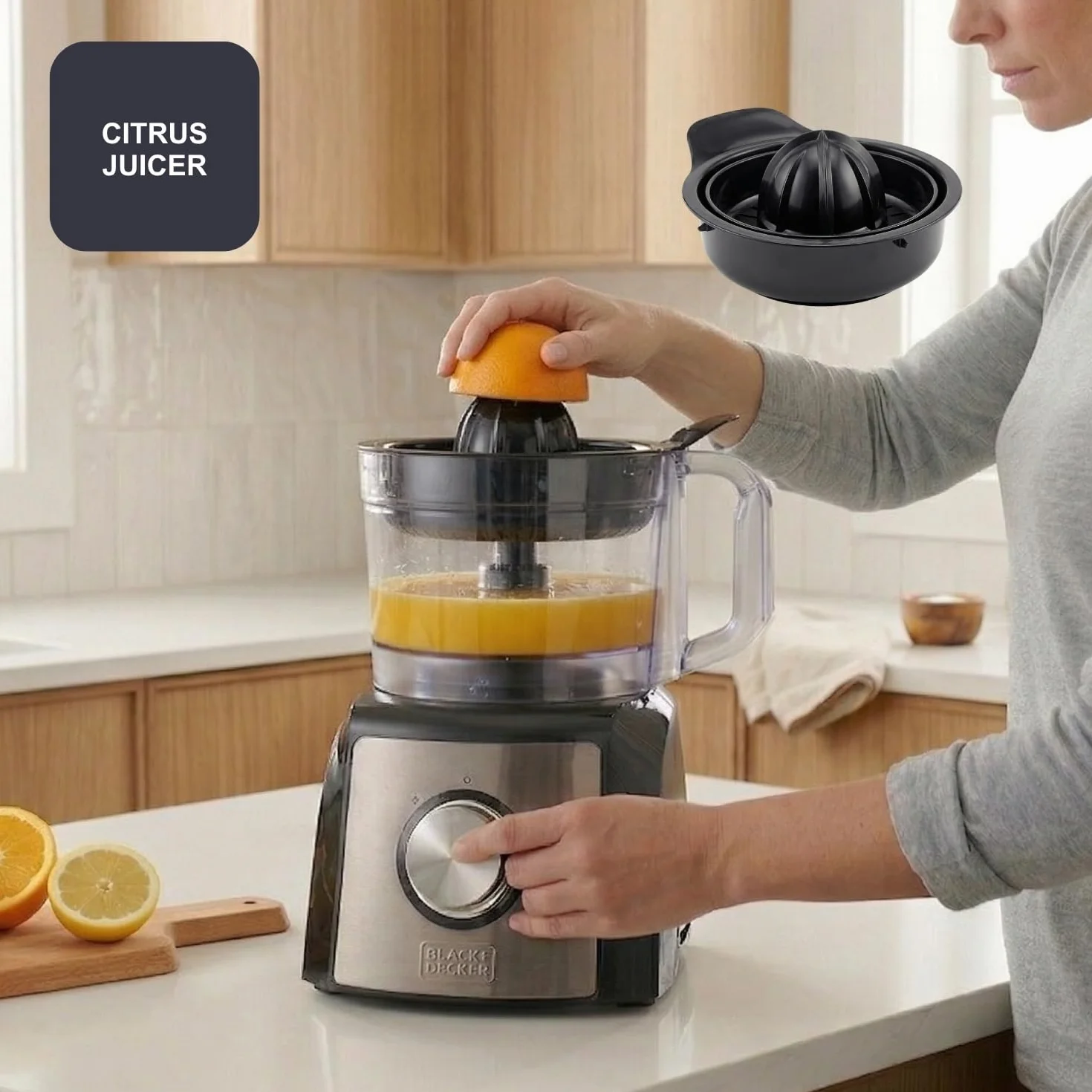 BLACK+DECKER BXFPA1200E robot kuchenny, 1200 W, pojemnik 1,5 l, 2 poziomy prędkości/funkcja turbo, 8 akcesoriów, ochrona przed odciskami palców, ostrza i tarcze ze stali nierdzewnej, nie zawiera BPA