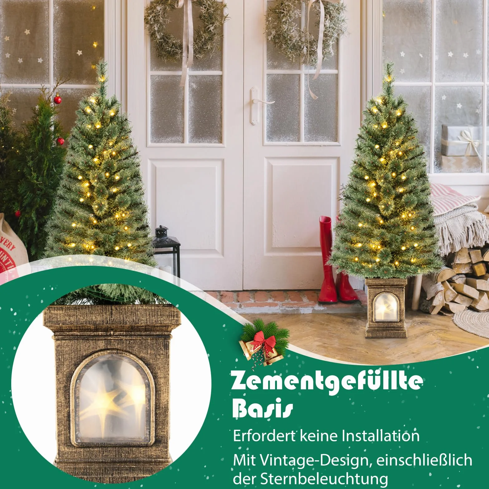 COSTWAY Sztuczna choinka 120 cm z oświetleniem, choinka w doniczce, z ciepłymi białymi diodami LED i timerem i 116 gałązkami z PCW, drzewko doniczkowe do wejścia, domu, biura, zielona