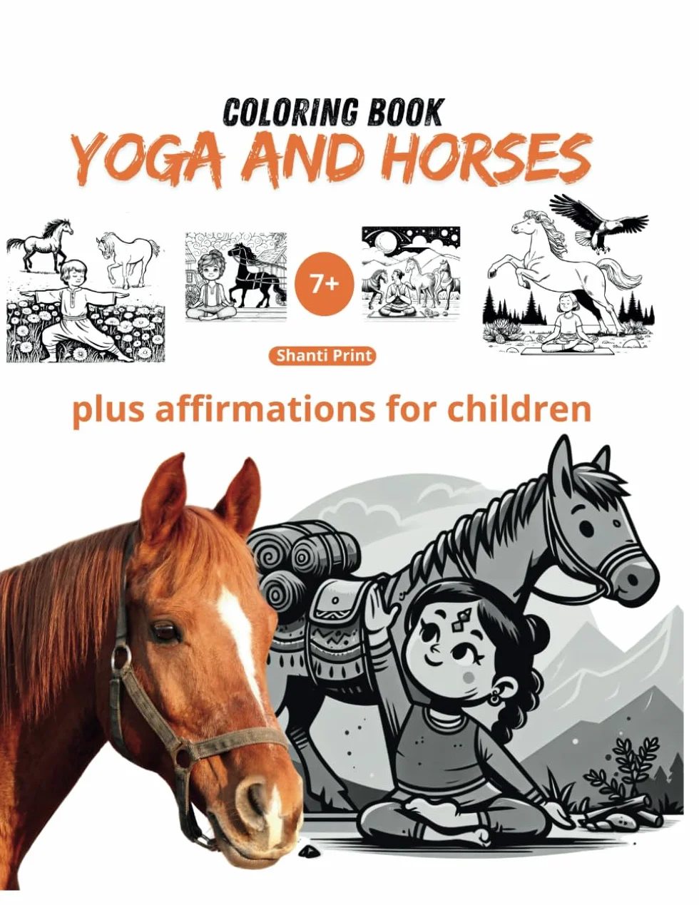 Affirmation Coloring Page for Kids: Yoga and horses