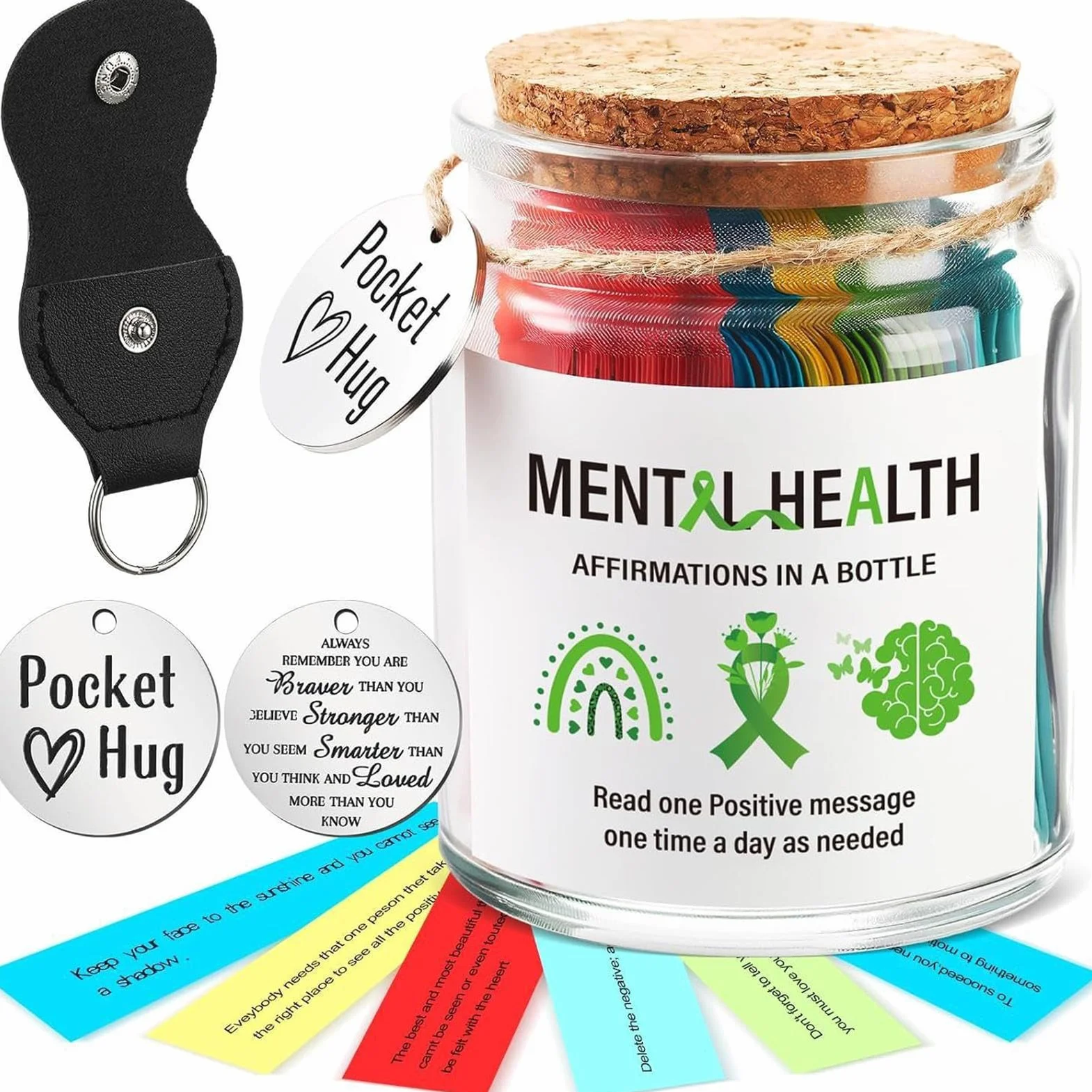 Positive Messages in a Bottle, Small Inspirational Jar, Motivational Support Cards, Uplifting Notes, Wellness Tool for Home Workplace Presents