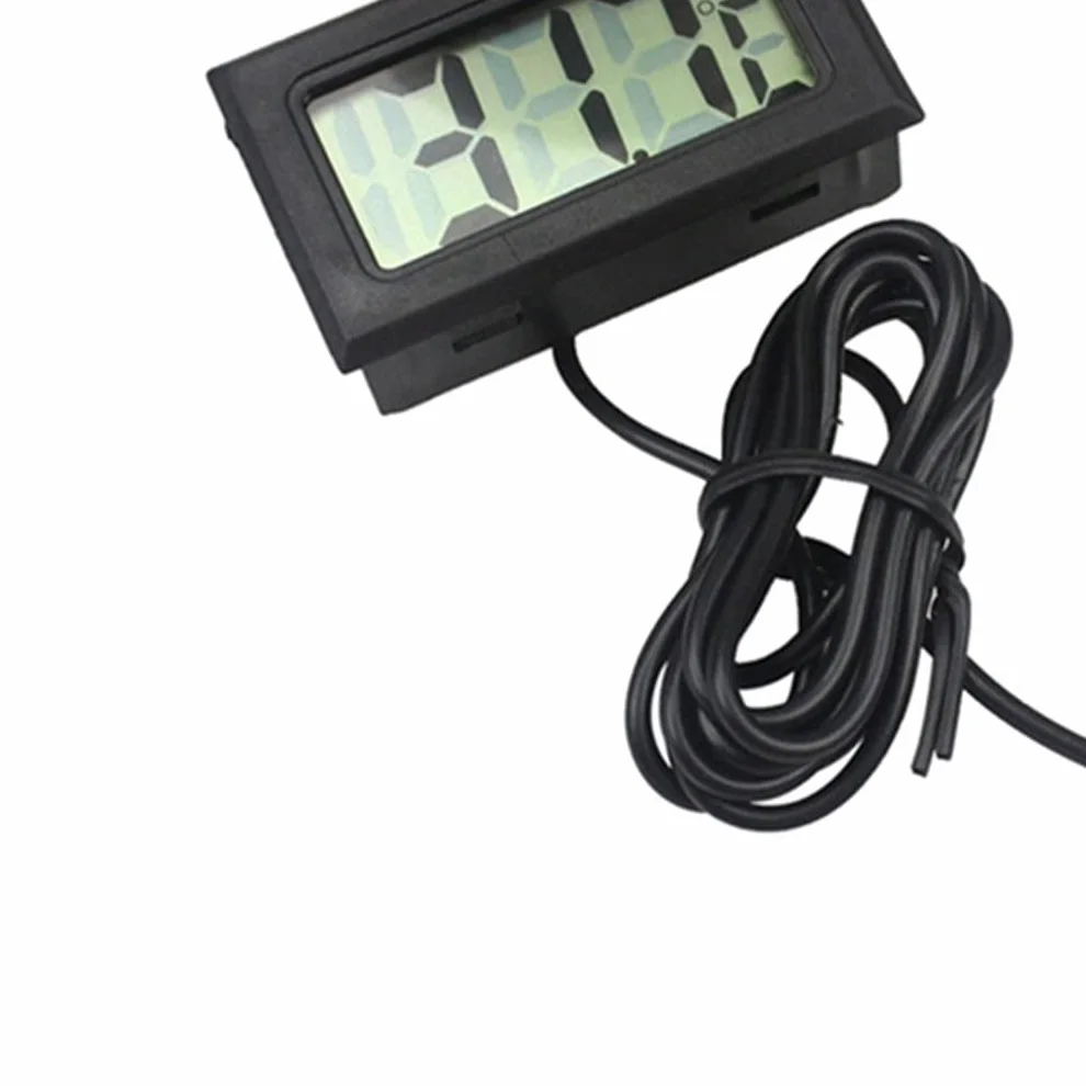 Cyfrowy termometr LCD z zewnętrzną sondą do lodówki, zamrażarki, akwarium - czarny