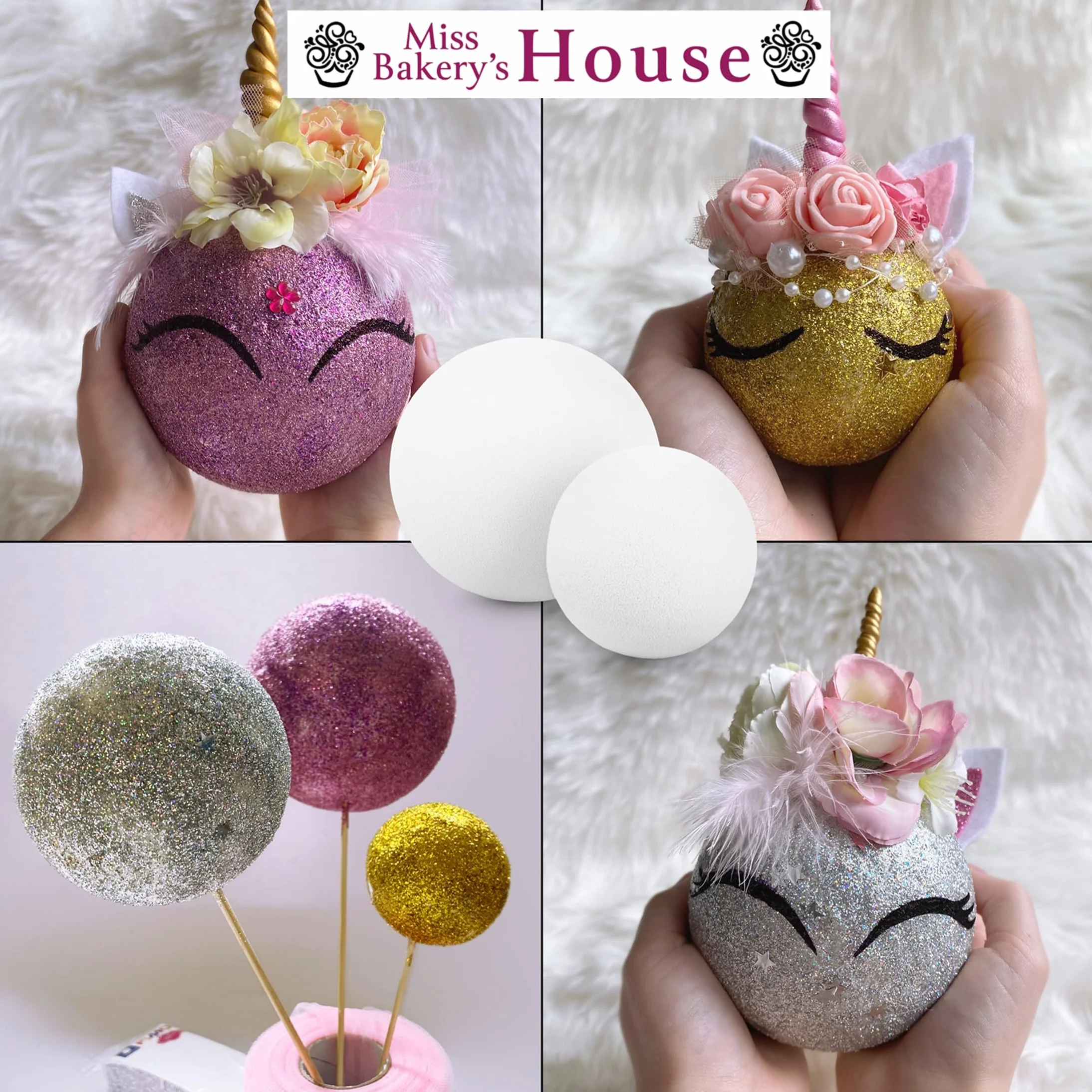 Miss Bakery's House® Kulki styropianowe - Pełny zestaw - 100 sztuk - 1x10, 2x8, 2x6, 4x5, 10x4, 36x3, 42x2 - kreatywny zestaw DIY do robótek - Kulka styropianowa - Surowiec - Filcowanie - Découpage