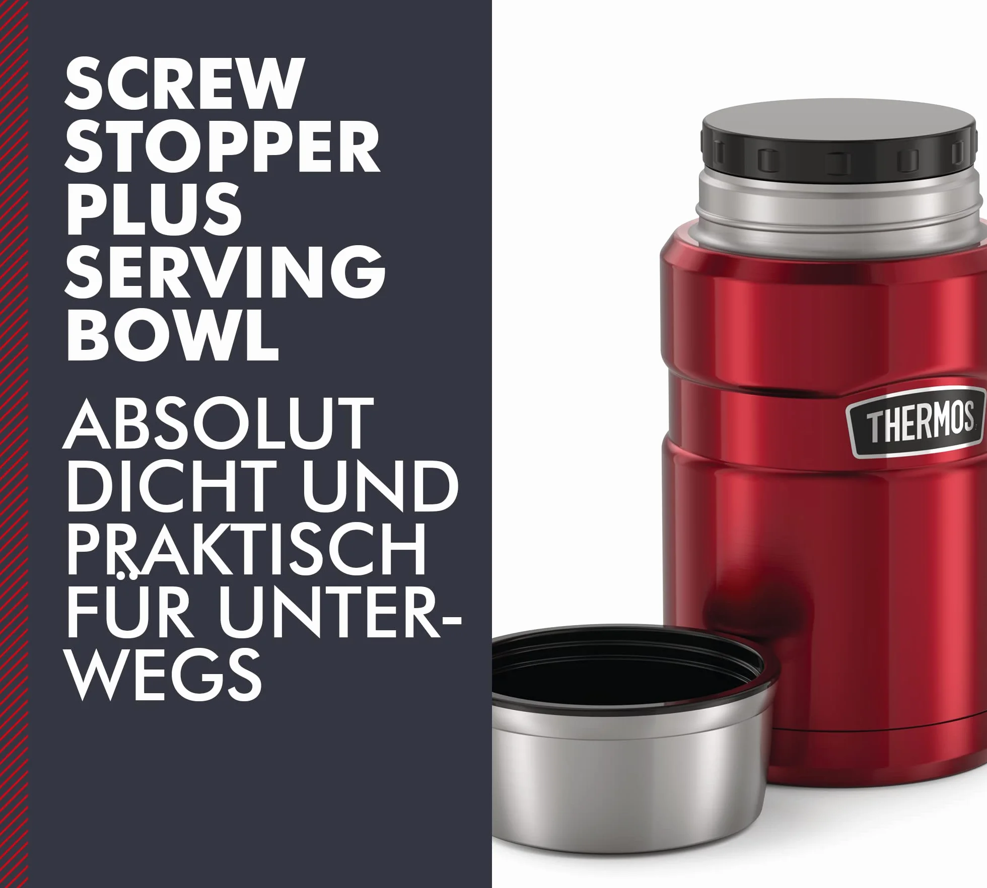 Thermos Stainless King pojemnik termiczny do jedzenia, czerwony, 0,70 l, stal nierdzewna, absolutnie szczelny, utrzymuje temperaturę potraw przez 14 h i zimno przez 24 h, nie zawiera BPA