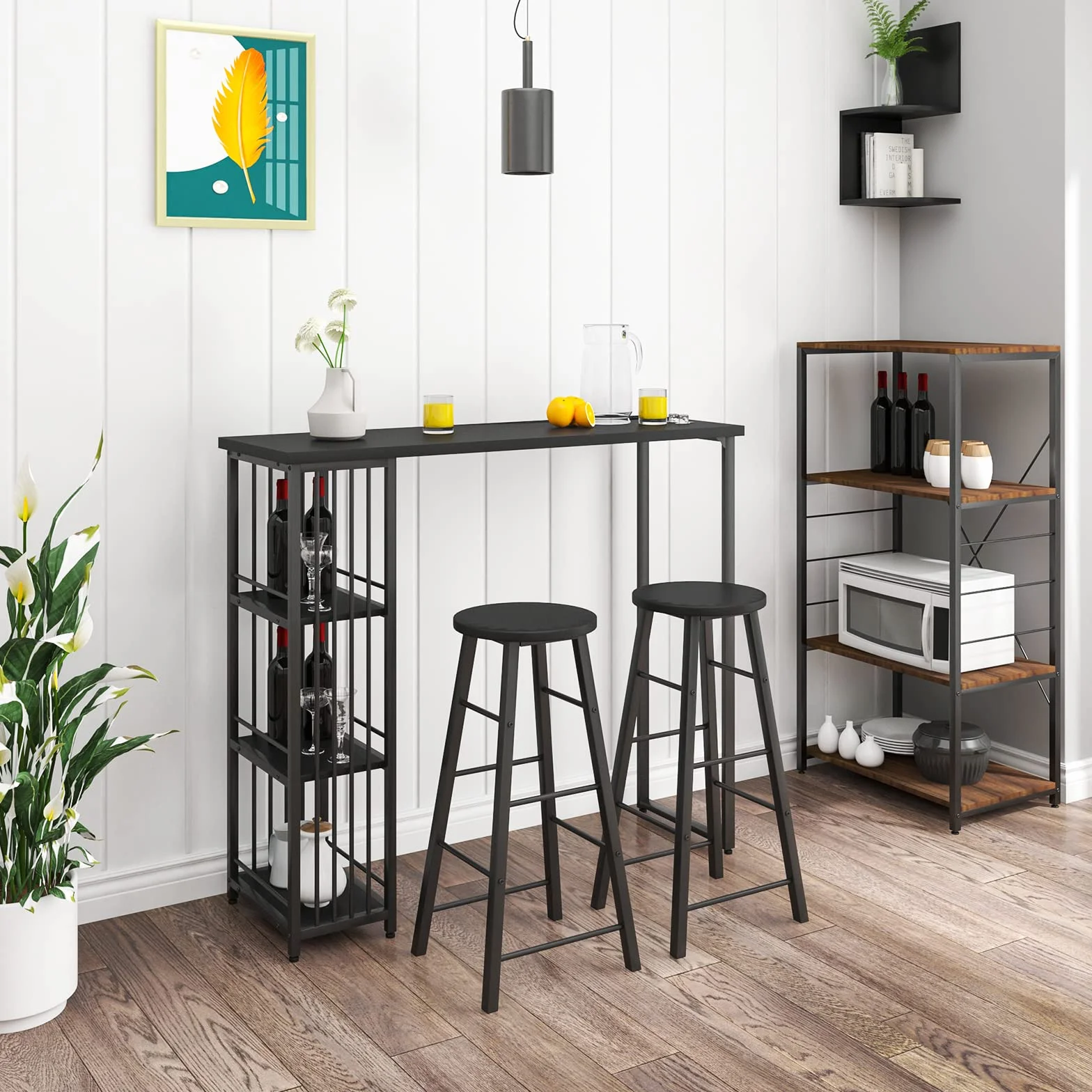 WOLTU Stół barowy BT26sz 120x40x105 cm czarny metalowy MDF