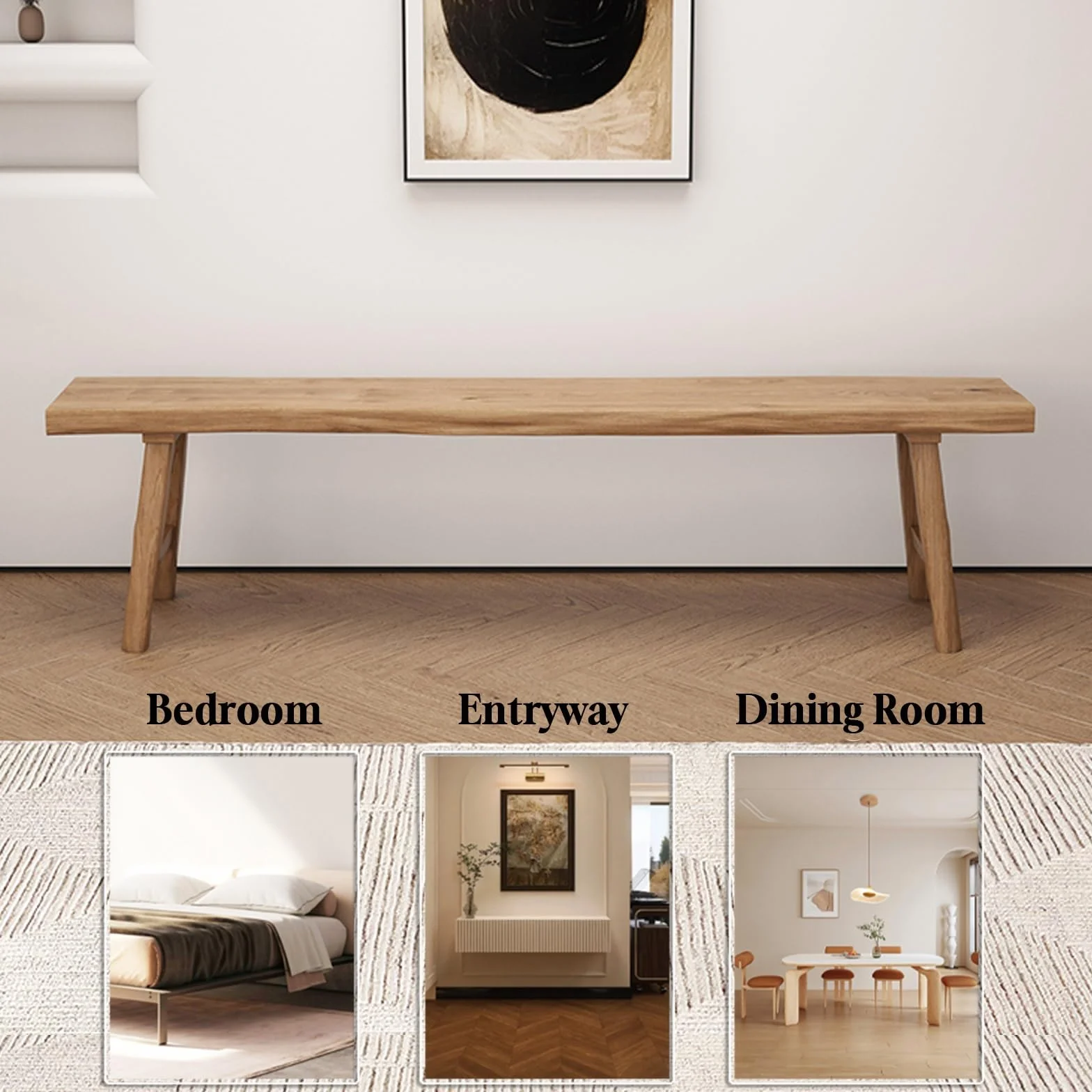 Drewniana ławka wiejska, długa rustykalna ławka do przechowywania półkanapa, wąska ławka antyczna sofa salon, jadalnia, konstrukcja z litego drewna (100 cm/39,4 cala prosta krawędź)