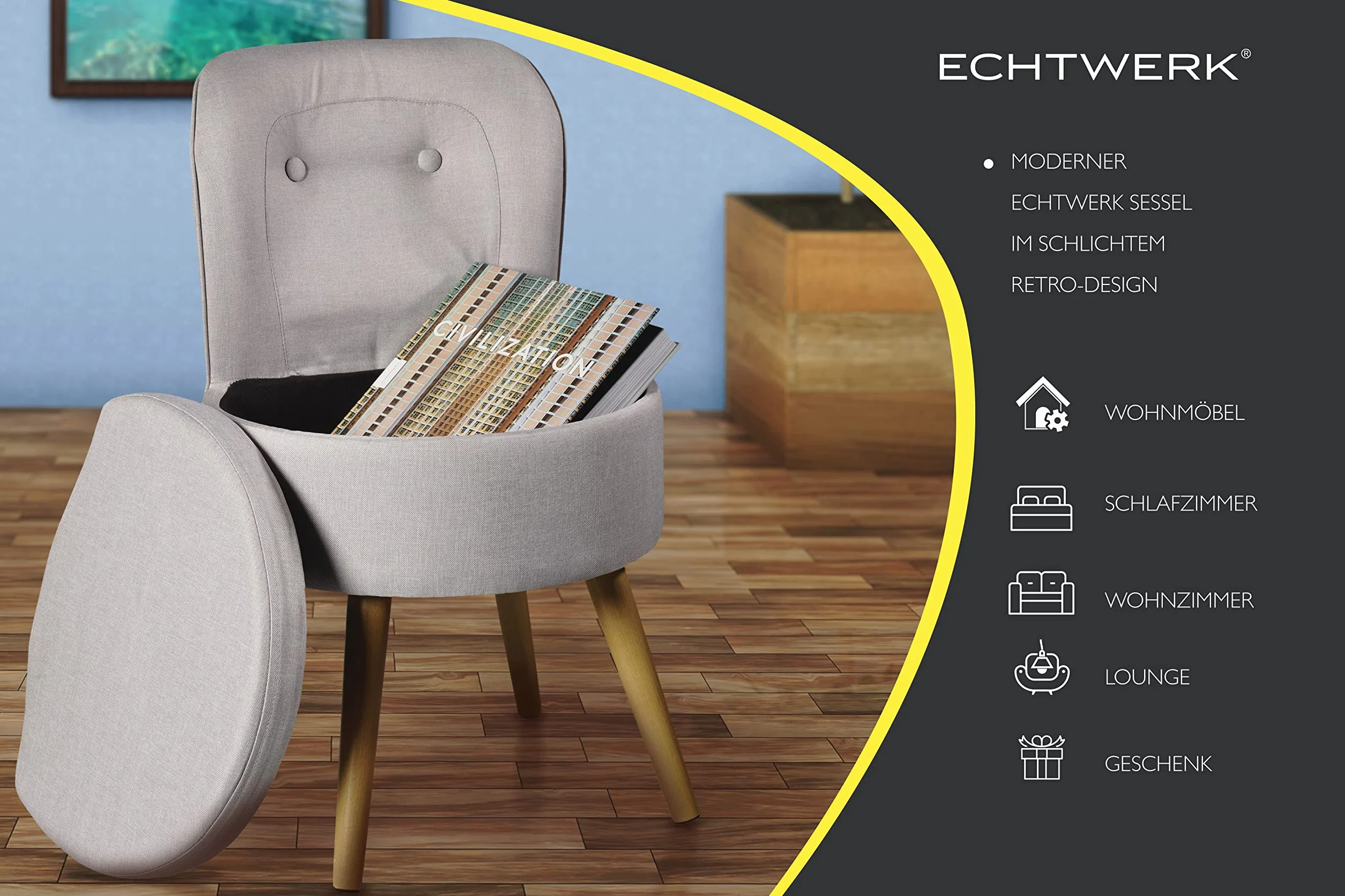 Echtwerk Vince Fotel Szary 42 x 42 x 71 cm