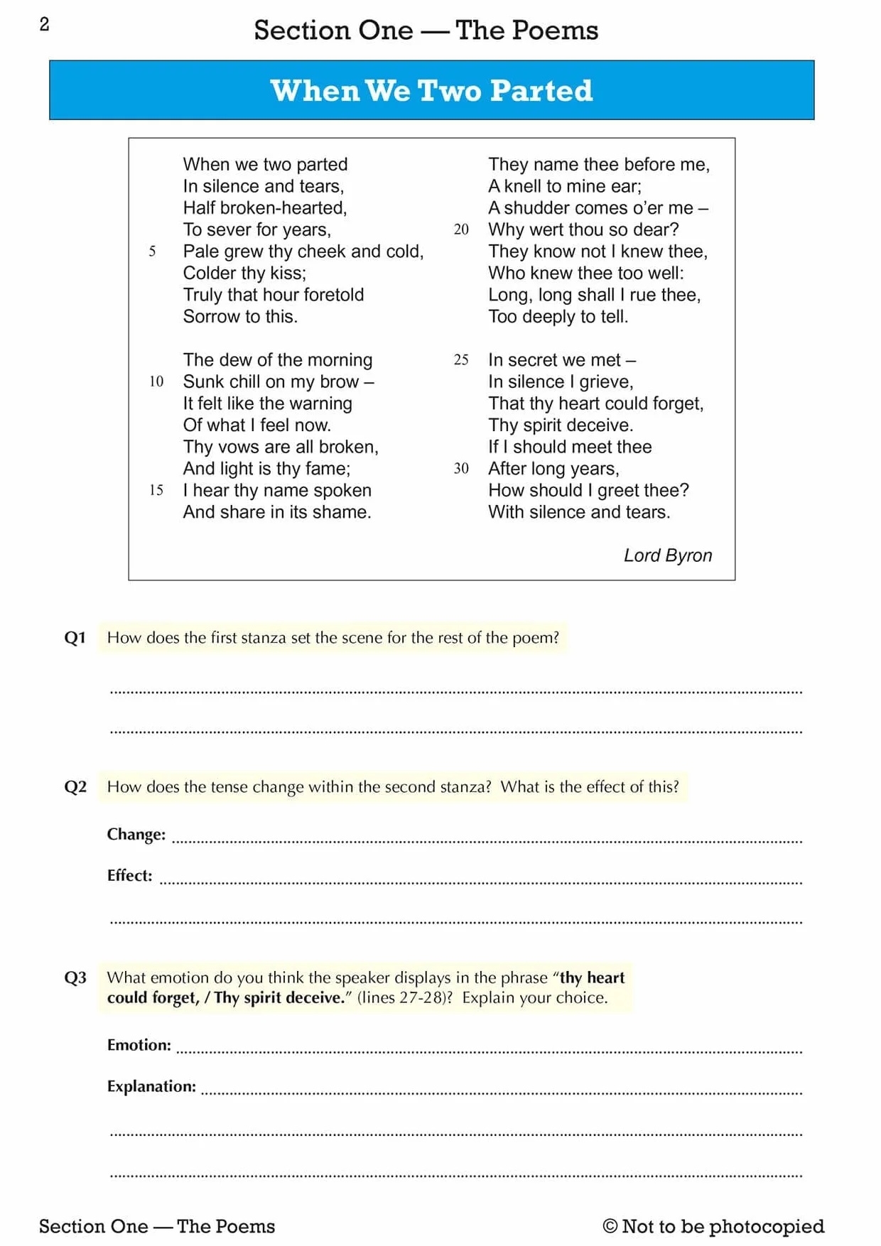 GCSE English Literature AQA Poetry Workbook: Love & Relationships Anthology (includes Answers)