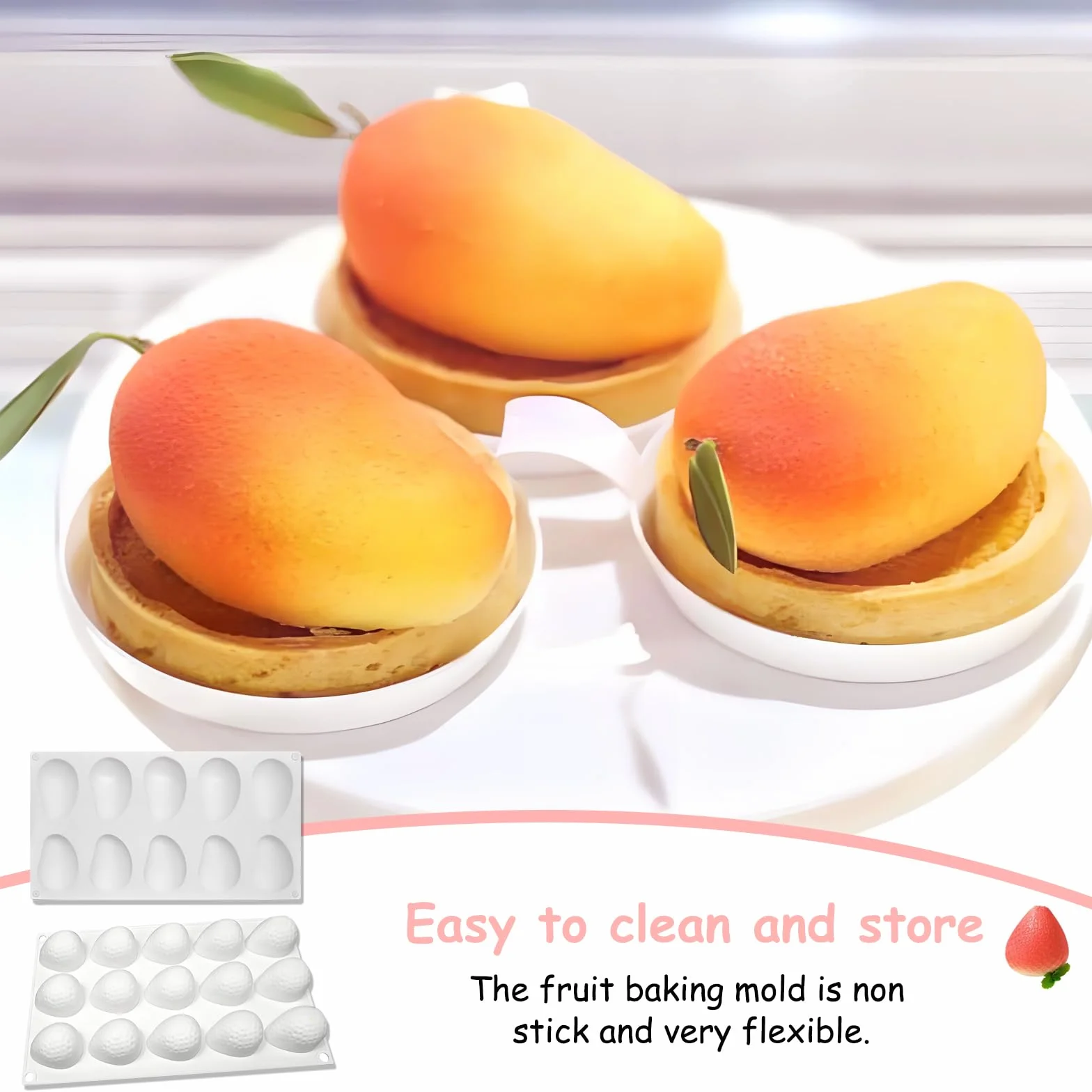 Foremki silikonowe 3D do mango, truskawki, 10/15 otworów, do galaretki i puddingu