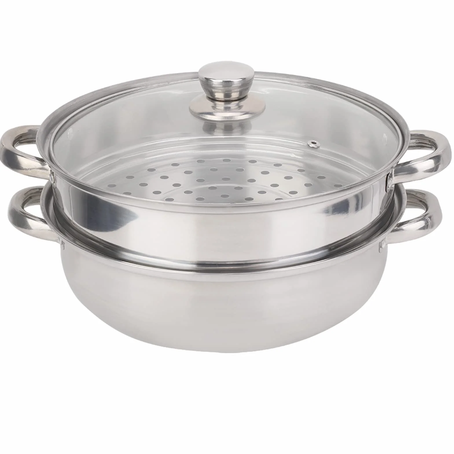 Zestaw do Gotowania na Parze, Naczynia ze Stali Nierdzewnej 27 Cm / 11 Cali 2-warstwowy Garnek do Gotowania na Parze Kuchenka Podwójny Kocioł do Zupy Garnek do Gotowania na Parze Porowaty Design Mięso
