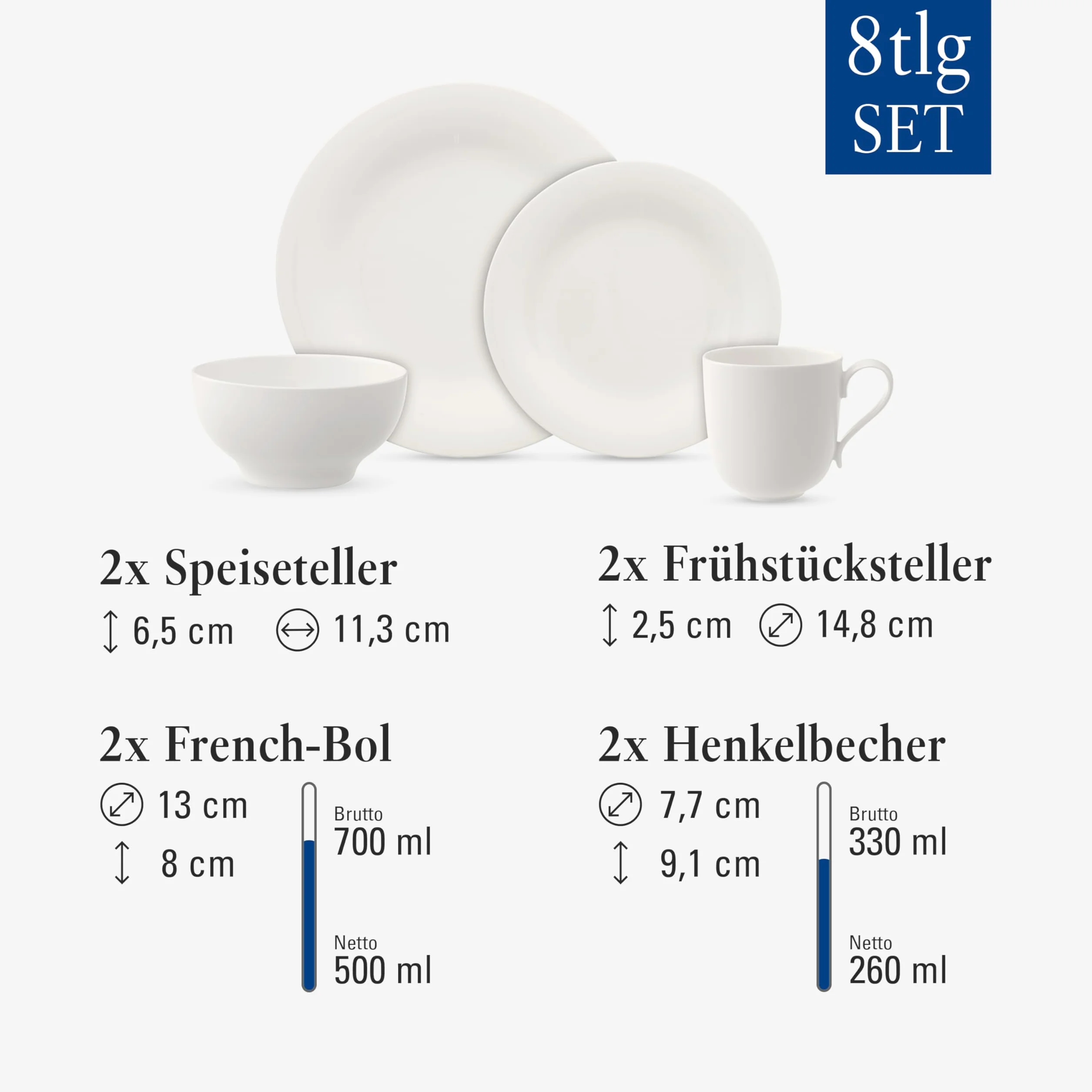 Villeroy und Boch New Cottage Basic 8-częściowy, porcelana premium, biała