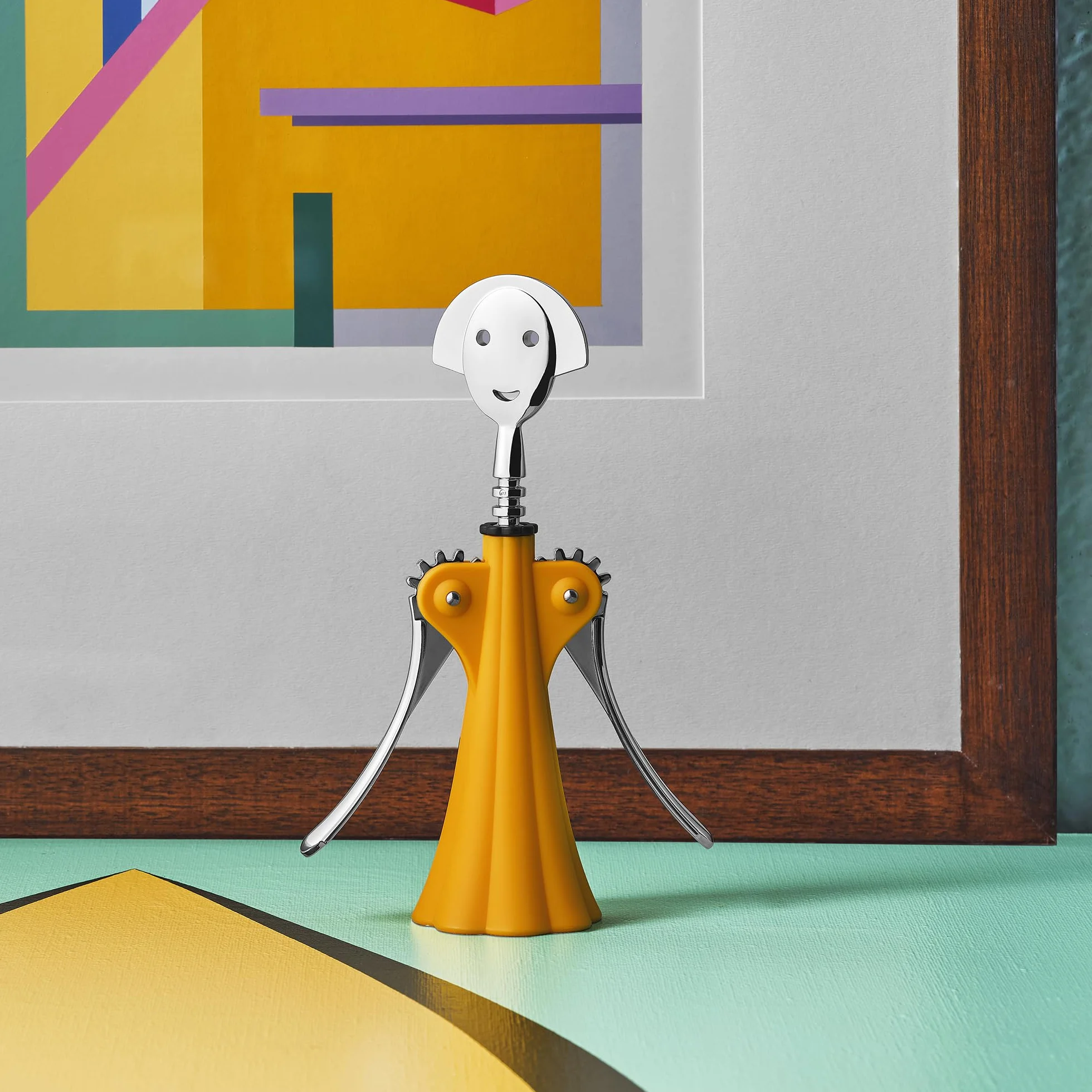 Alessi Anna G. AM01 DY korkociąg designerski z żywicy termoplastycznej chromowany zamak żółty