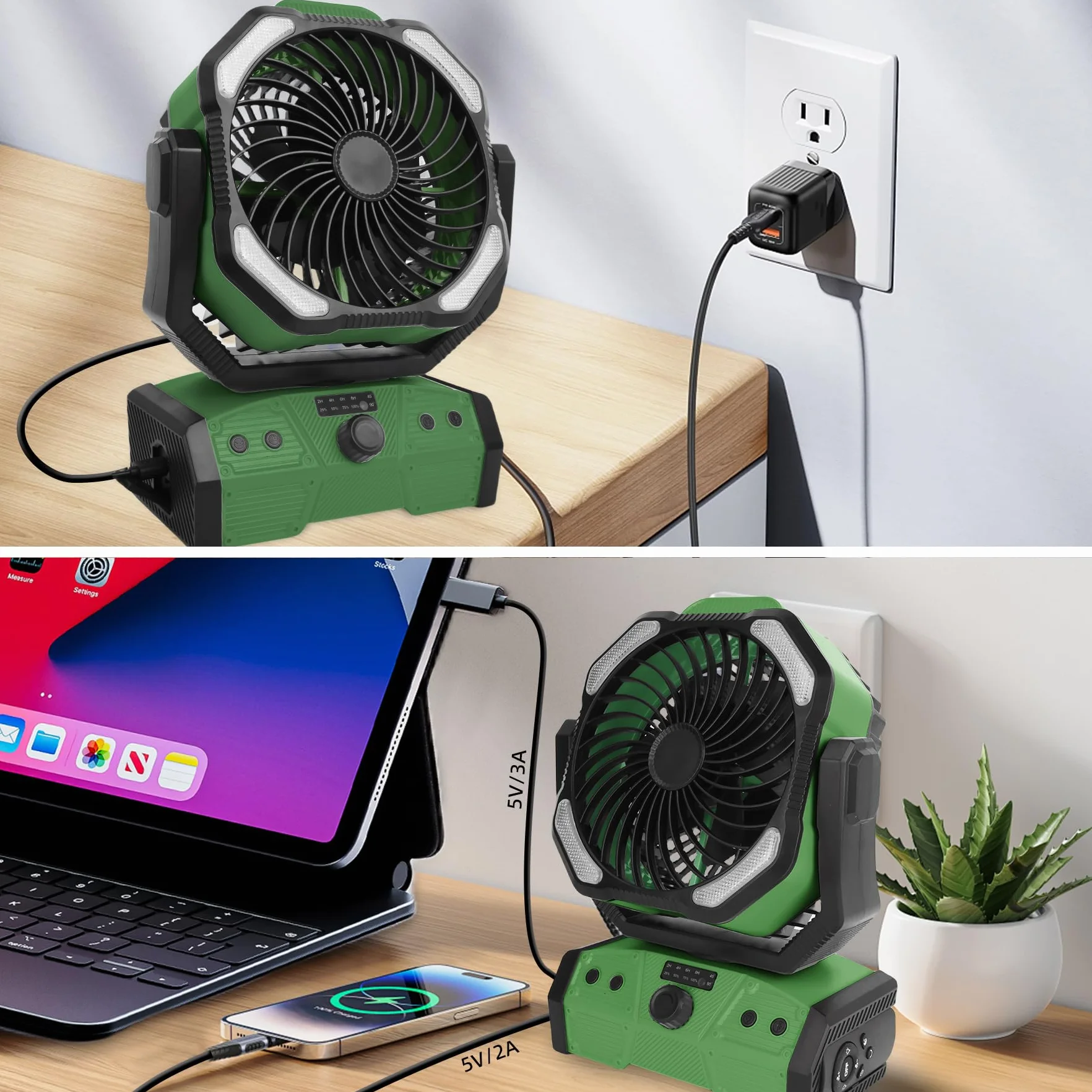 ELZO Wentylator kempingowy 30000mAh, przenośny akumulator na biurko namiot kempingowy z pilotem i haczykiem, światło LED, wentylator USB o ciągłej prędkości, do domu na zewnątrz, w podróży na ryby