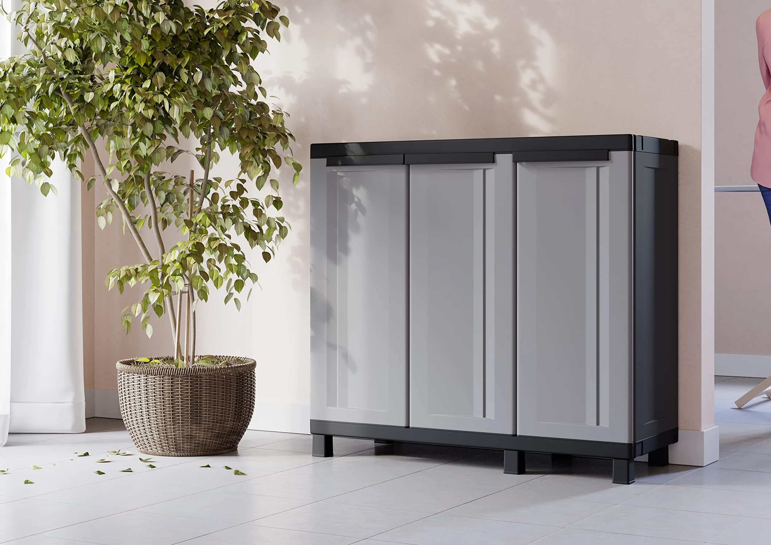 Terry, Twist Black 102b, 3-drzwiowa wielofunkcyjna szafka z 2 oddzielnymi przegródkami - 102 x 39 x 91,5 cm