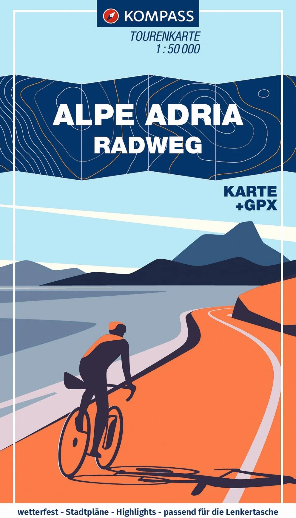 KOMPASS Fahrrad-Tourenkarte Alpe Adria Radweg 1:50.000: Von Salzburg nach Grado, GPX-Datei zum Download, Leporello Karte, reiß- und wetterfest: 7059