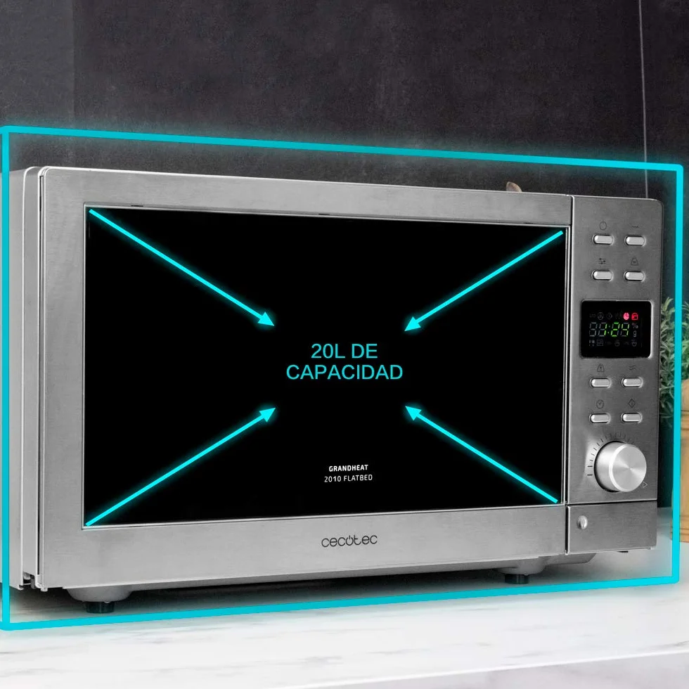 Cecotec Cyfrowa mikrofalówka bez talerza GrandHeat 2010 Stalowy płaskownik. Moc 700 W, Pojemność 20 litrów, Grill 900 W, 9 predefiniowanych funkcji, Szybki start, Łatwe czyszczenie