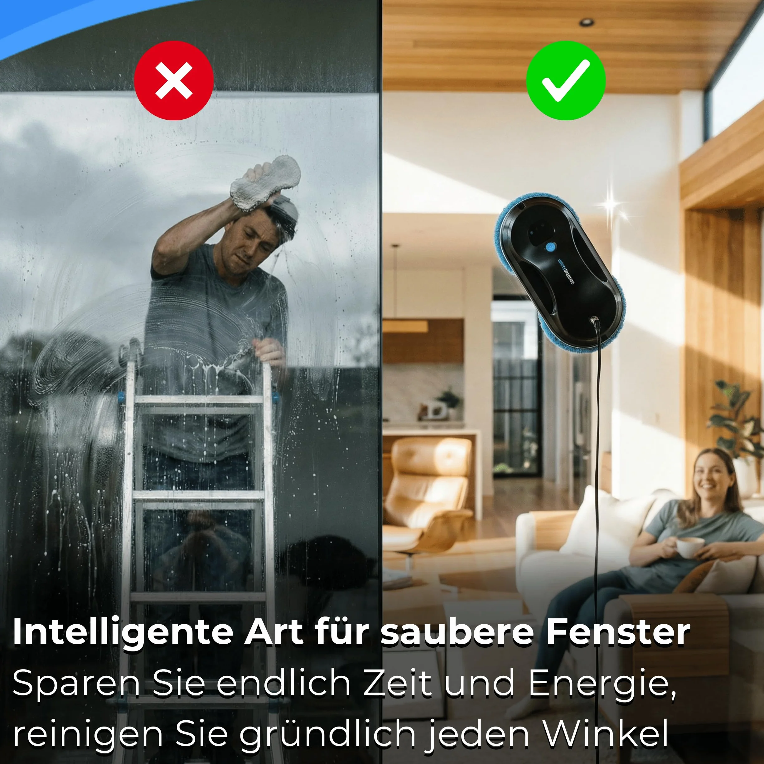 Robot do mycia szyb 6600 Pa WiFi pilot, myjka do okien z funkcją spryskiwania, zestaw 10 nakładek