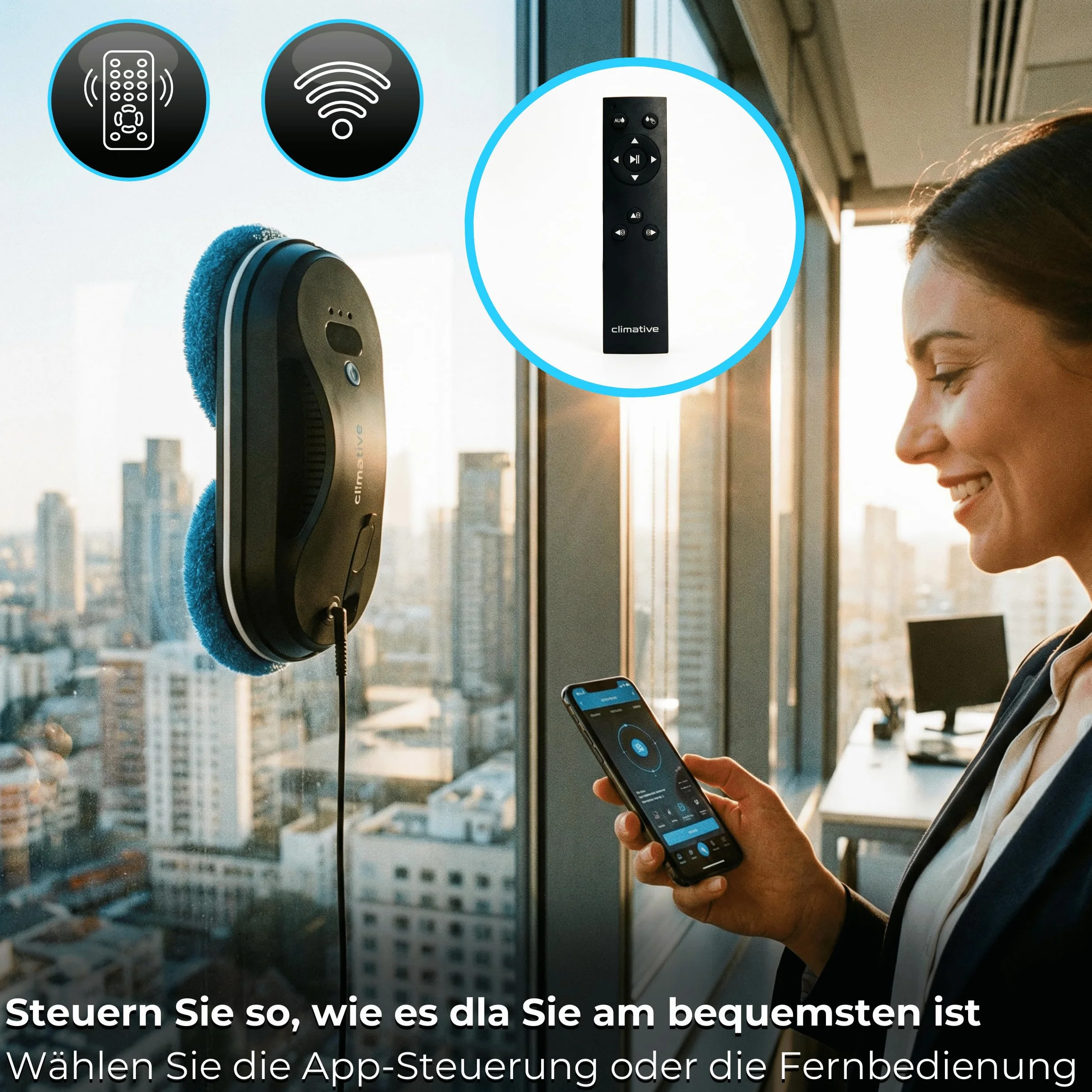 Robot do mycia szyb 6600 Pa WiFi pilot, myjka do okien z funkcją spryskiwania, zestaw 10 nakładek