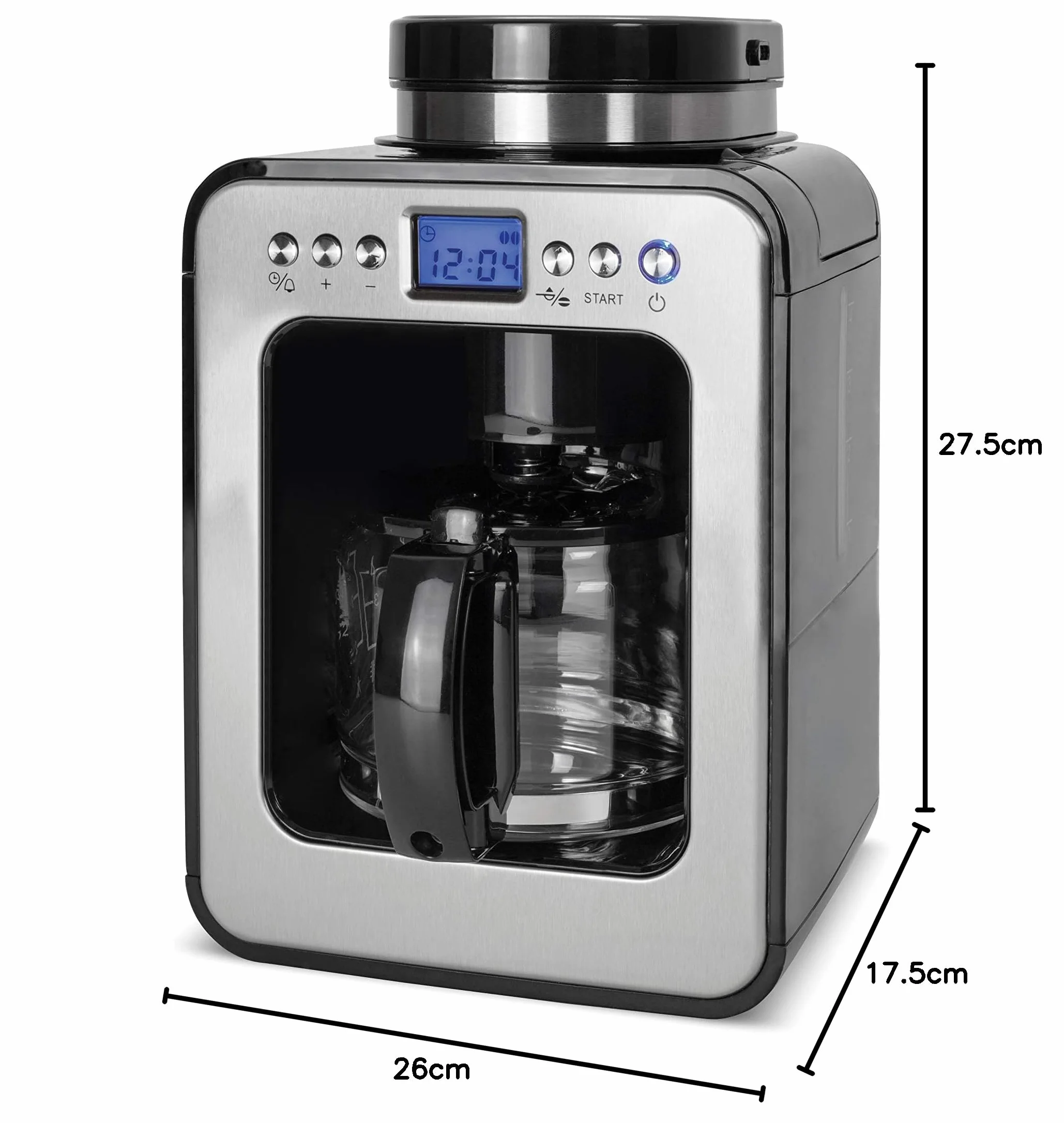 Caso Coffee Compact Electronic ekspres do kawy z młynkiem 4 filiżanki wyświetlacz LCD timer