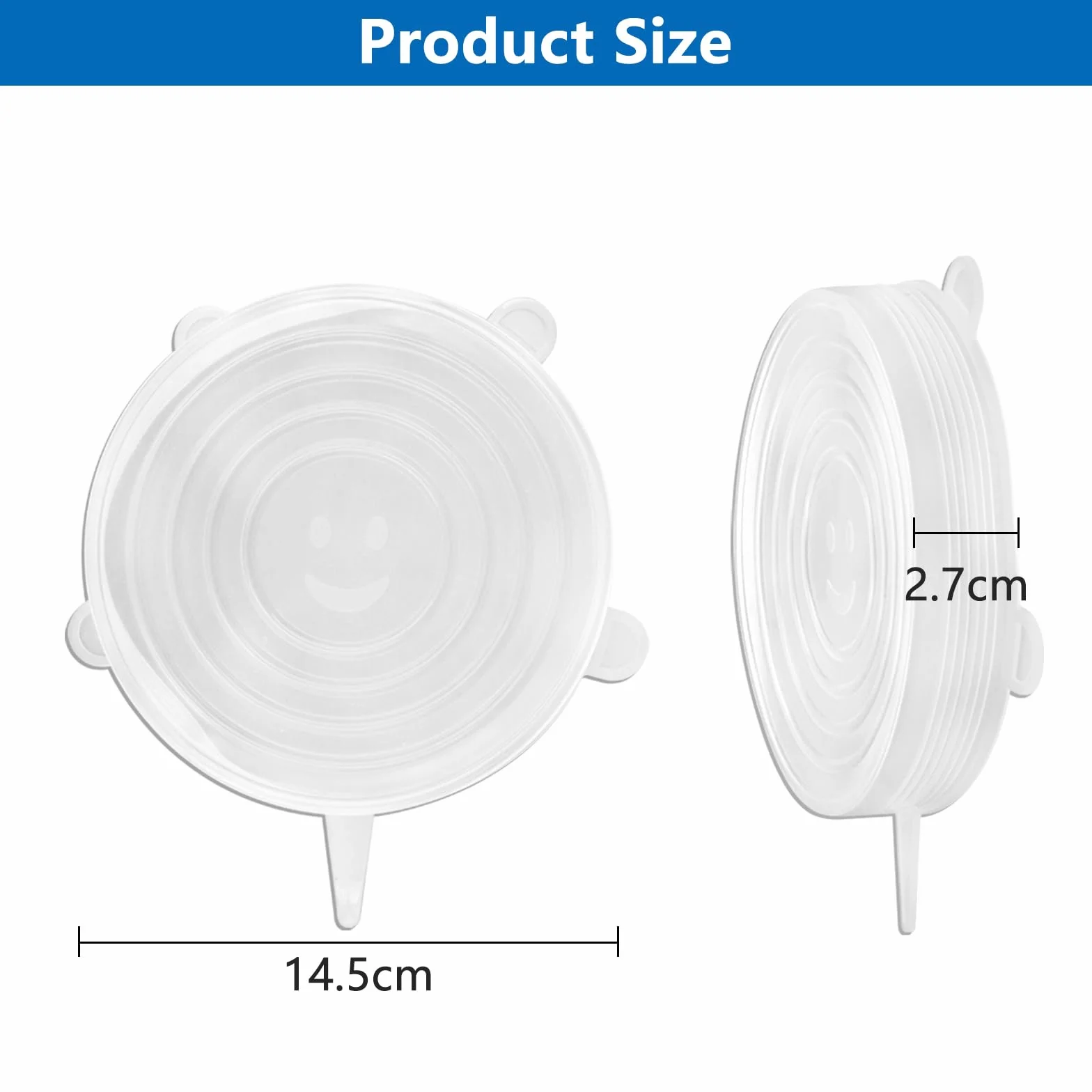 5 sztuk silikonowych pokrywek, 14,5 cm, rozciągliwa, nie zawiera BPA, wielokrotnego użytku, silikonowa, rozciągliwa, silikonowa pokrywka do puszek, owoców, kubków, słoików na delikatesy