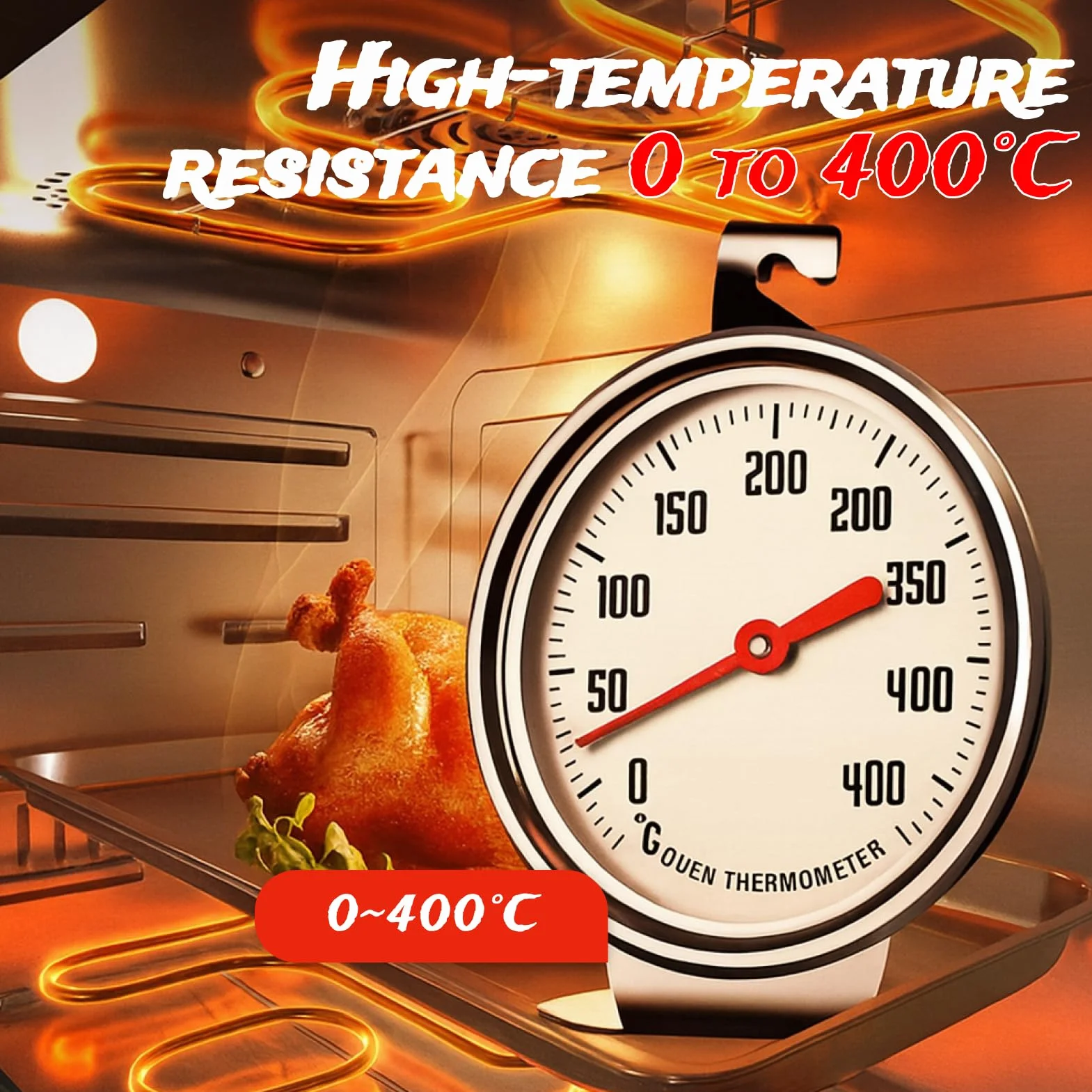 Termometr do piekarnika ze stali nierdzewnej 0-400°C wielofunkcyjny z dużym cyferblatem