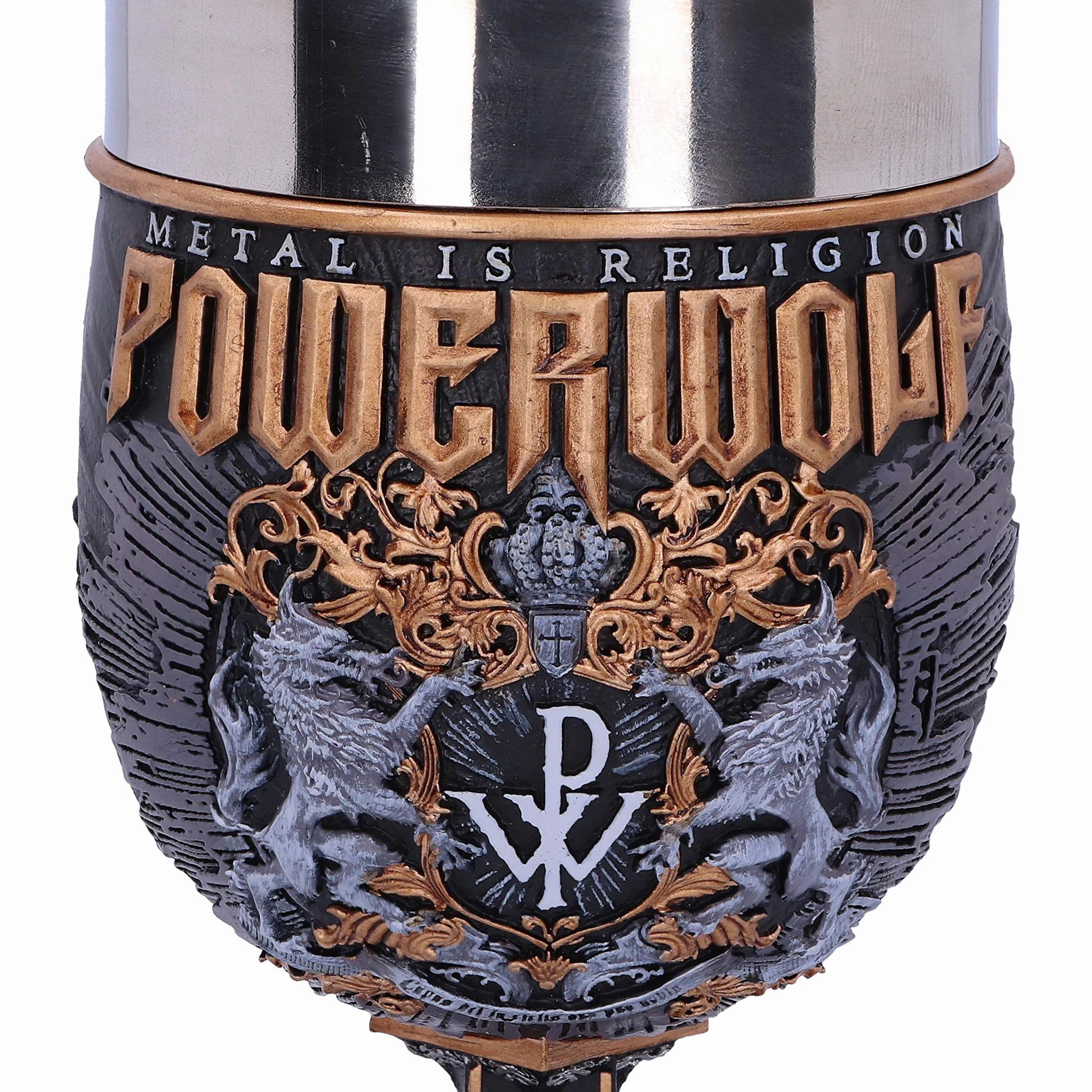 Nemesis Now Powerwolf Metal is Religion Rock Band Goblet, żywica, czarny, oficjalnie licencjonowany produkt Powerwolf, ekskluzywny design, odlewany z najlepszej żywicy, fachowo ręcznie malowany