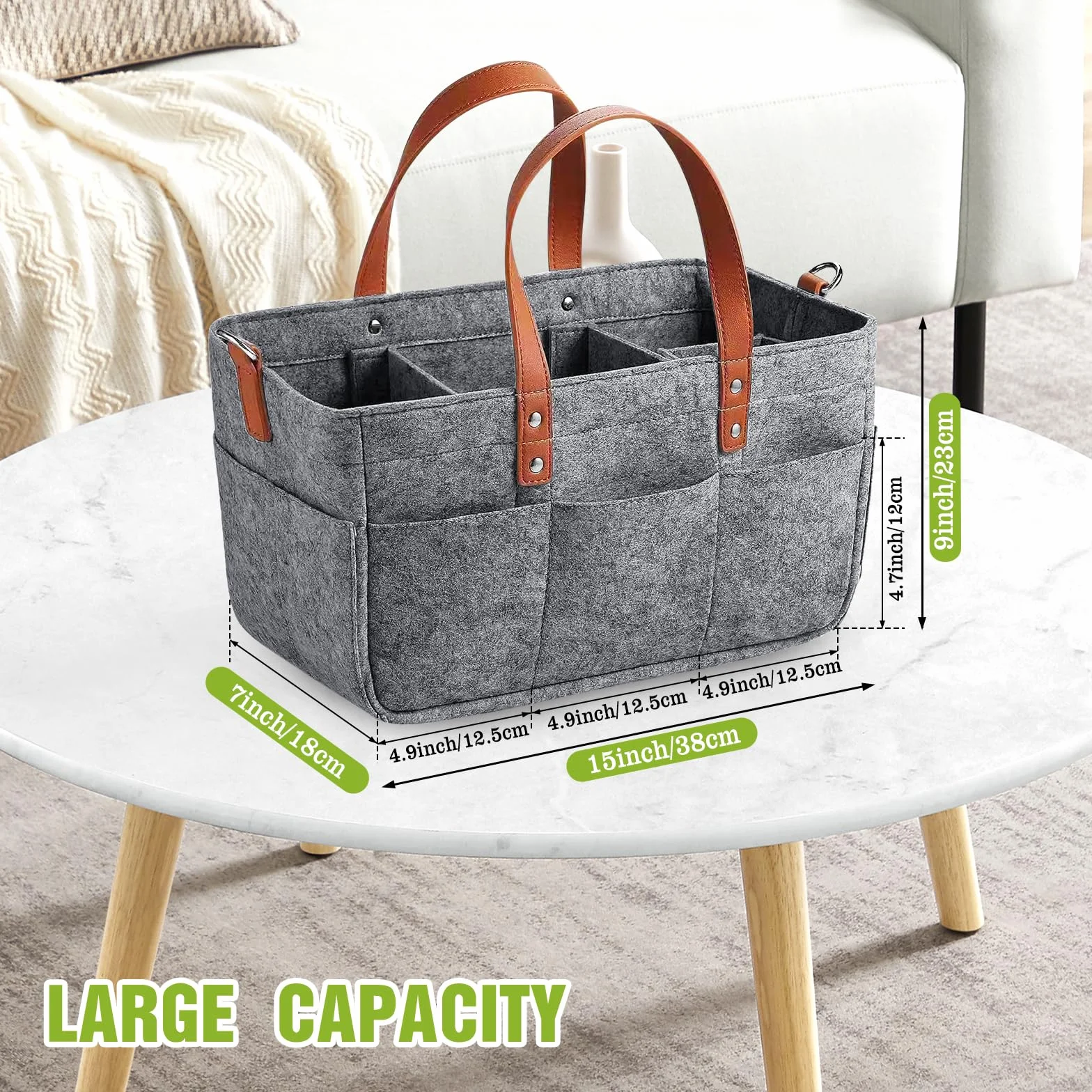 Filcowa Torba torba na Zakupy 16L, 38 x 23 x 18 cm, Ciemnoszary, z Uchwytem i Przegródkami