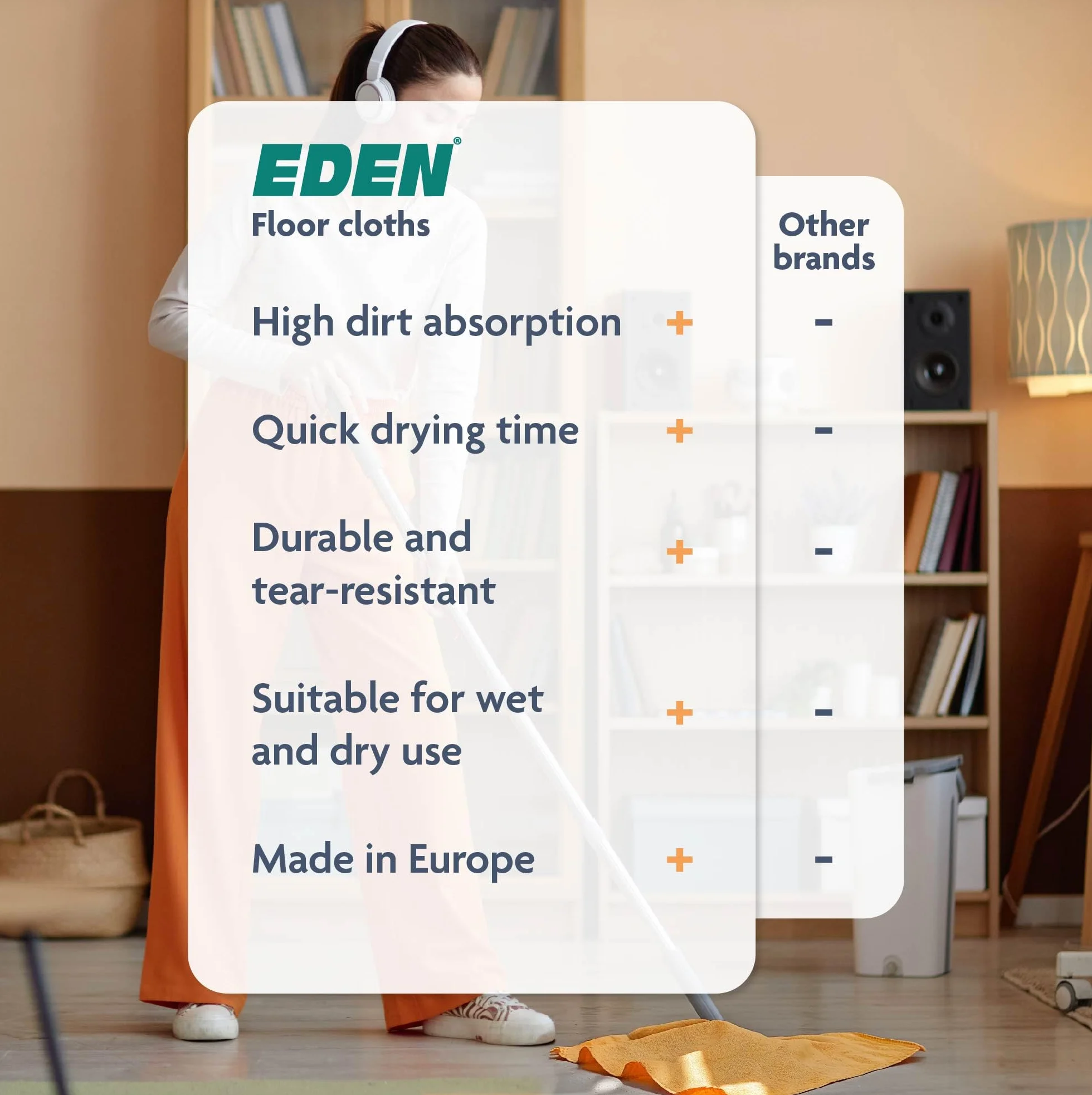 Ściereczki podłogowe EDEN® 50x60 cm 5 sztuk pomarańczowe chłonne
