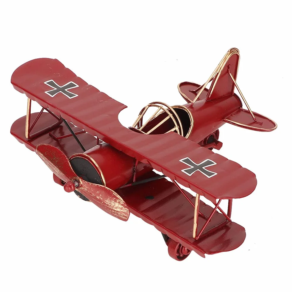 Hztyyier Vintage samolot model z kutego żelaza samolot dwupłaszczyzna do zdjęć rekwizyty Boże Narodzenie dekoracja domu ozdoba (czerwony)