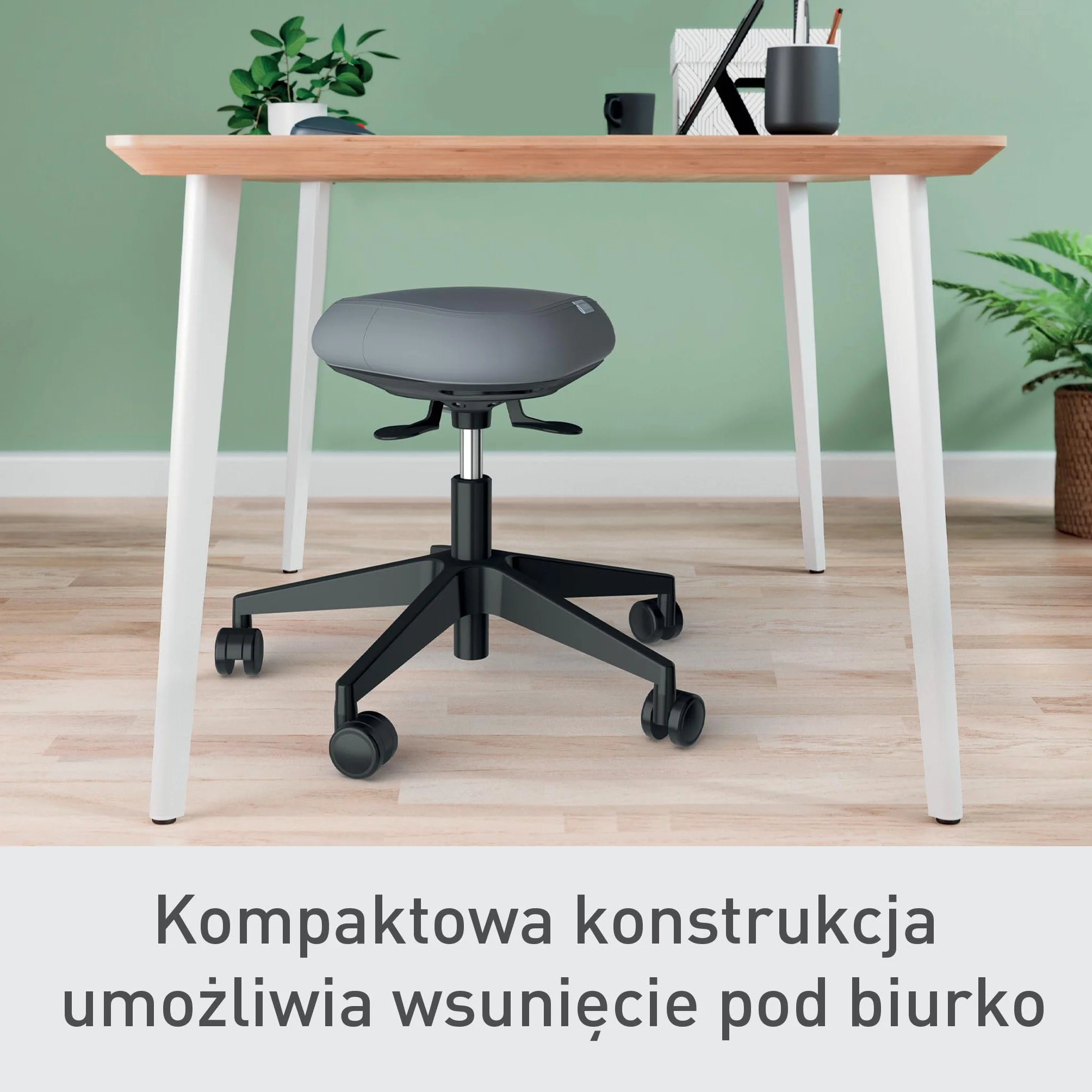 Leitz Ergo Active Stołek na Kółkach Ergonomiczny z Regulacją Wysokości 47-60cm Siedzisko z Poduszką Pianki Podwójnej Gęstości Czarny