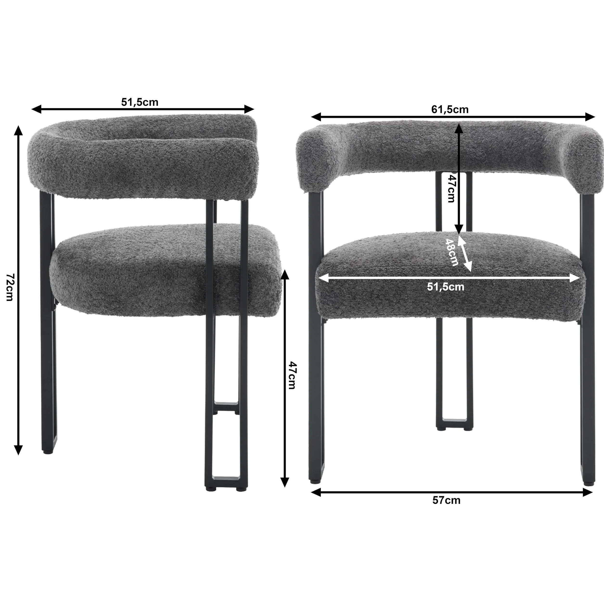 WOLTU 2 x krzesła do jadalni, krzesła z podłokietnikami, designerskie krzesło kuchenne, krzesło do jadalni, salonu, sypialni, z metalu szenilowego, ciemnoszare EZS25dgr-2