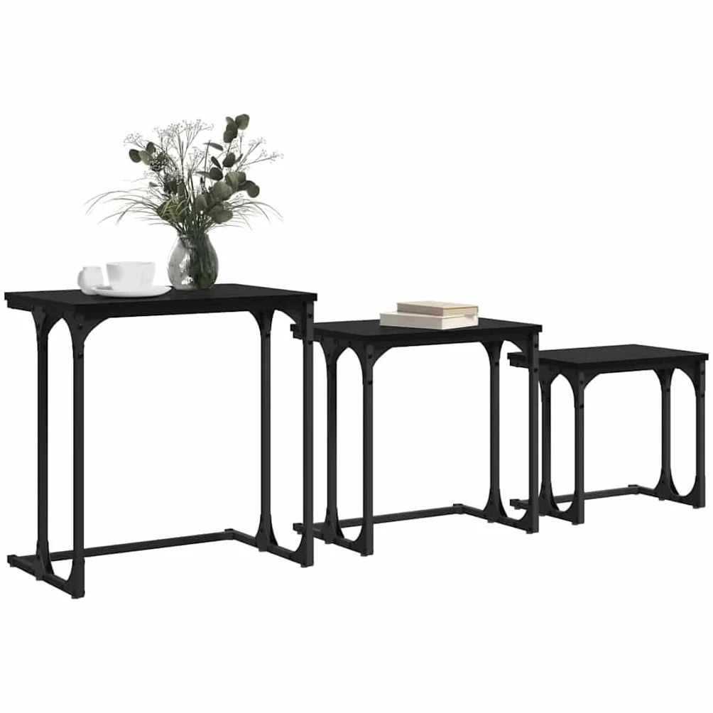 vidaXL Stolik Kawowy Nesting 3 pcs Czarny dąb Materiał drewnopochodny Kompaktowe