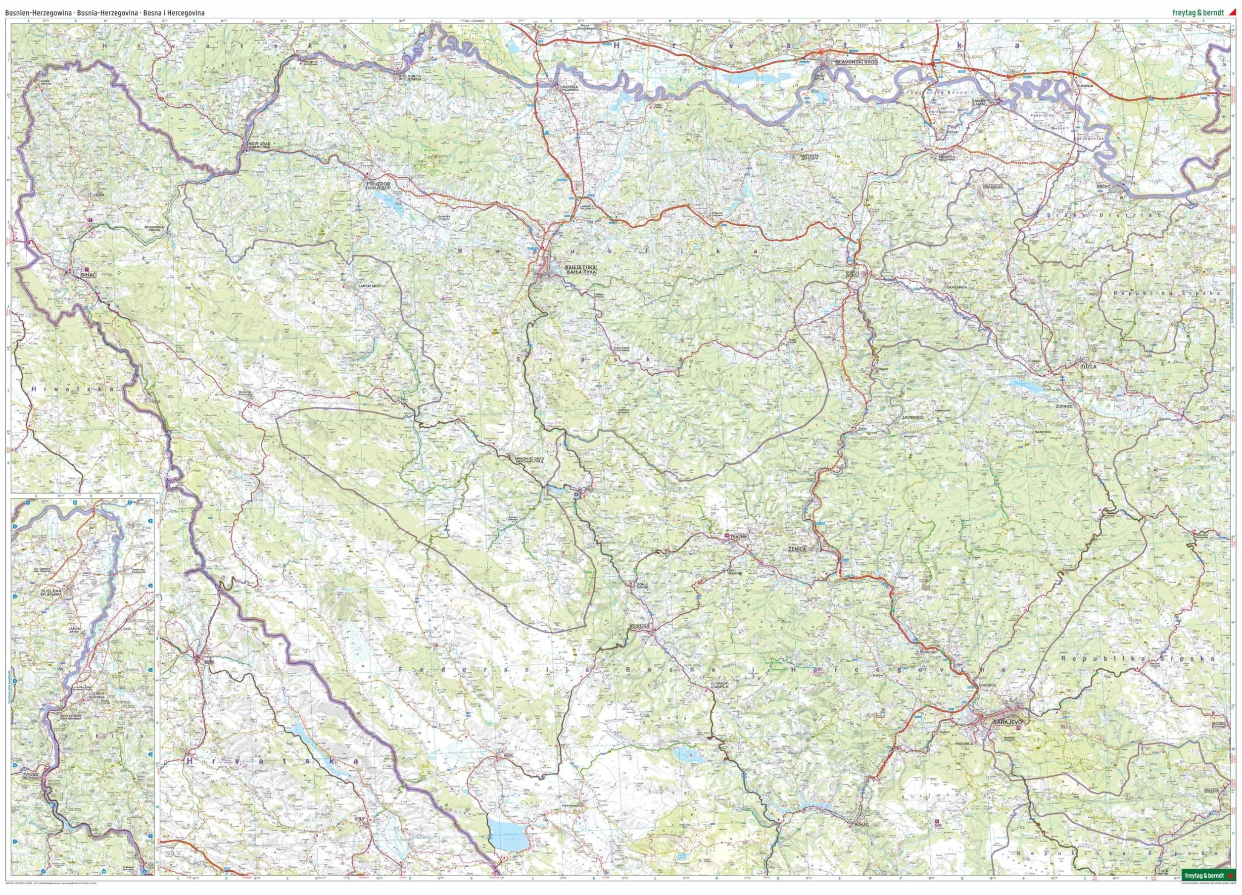 Bosnie-Herzégovine: Straßen- und Freizeitkarte, mit Infoguide, Top Tips, Innenstadtpläne: AK 0720