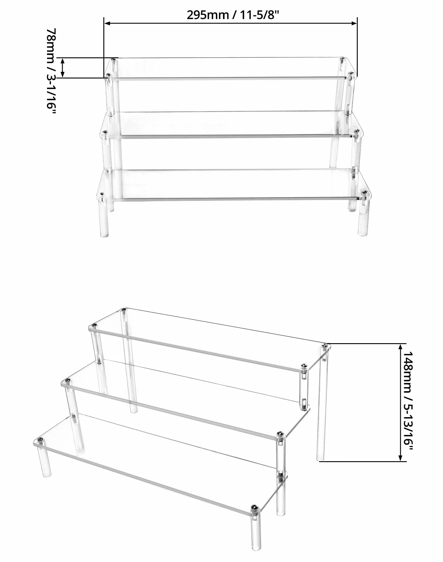 QWORK® 3-warstwowy stojak akrylowy, przezroczysta akrylowa półka ekspozycyjna na figurki, biżuterię, babeczkę, szminkę, lakier do paznokci, przyprawę, 30 x 21 x 15 cm