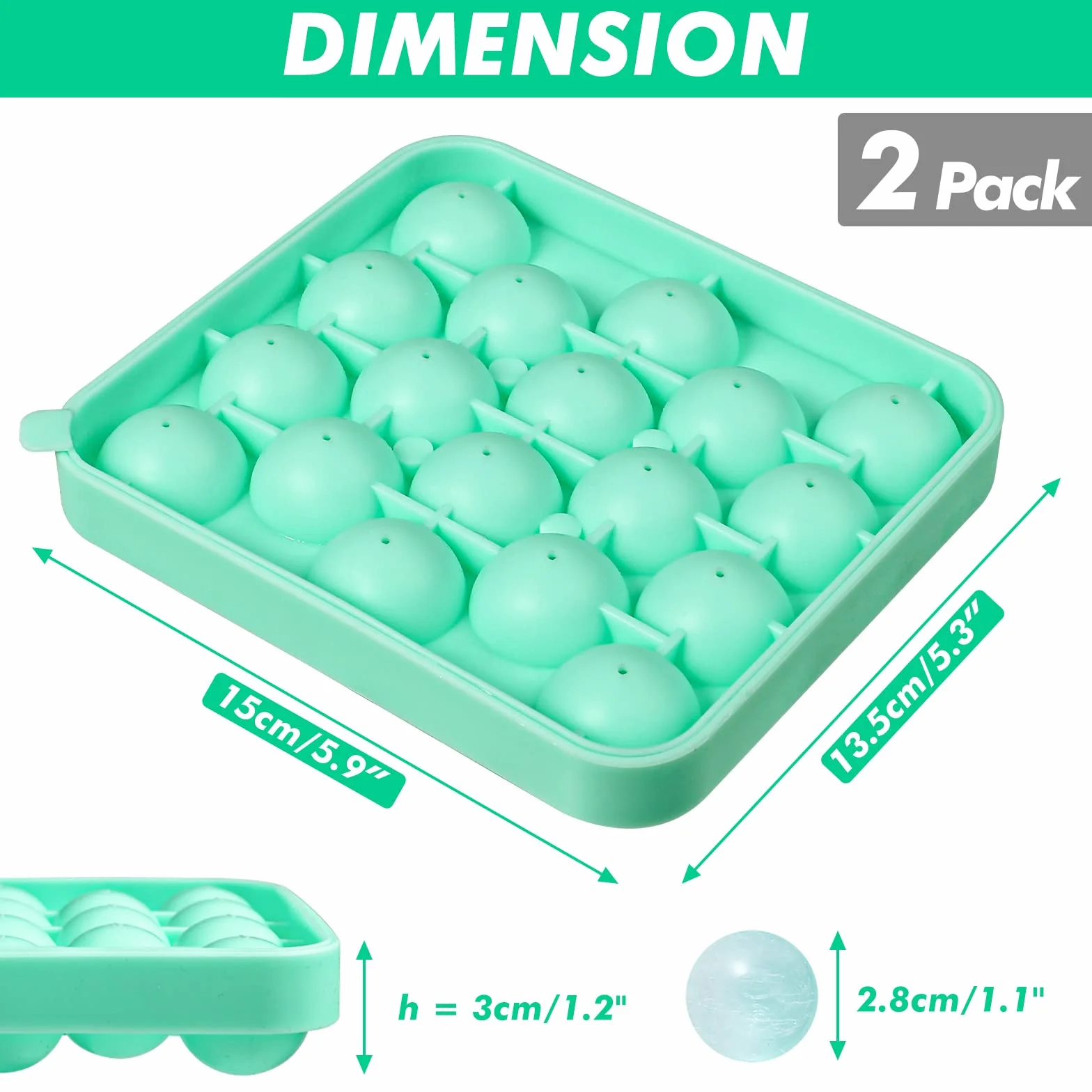 Webake Mini kule foremki do kostek lodu, silikonowe, okrągłe tacki na kostki lodu, 2 szt., 2,8 cm, małe kule, foremki do kostek lodu, do koktajli, whisky, herbaty, kawy