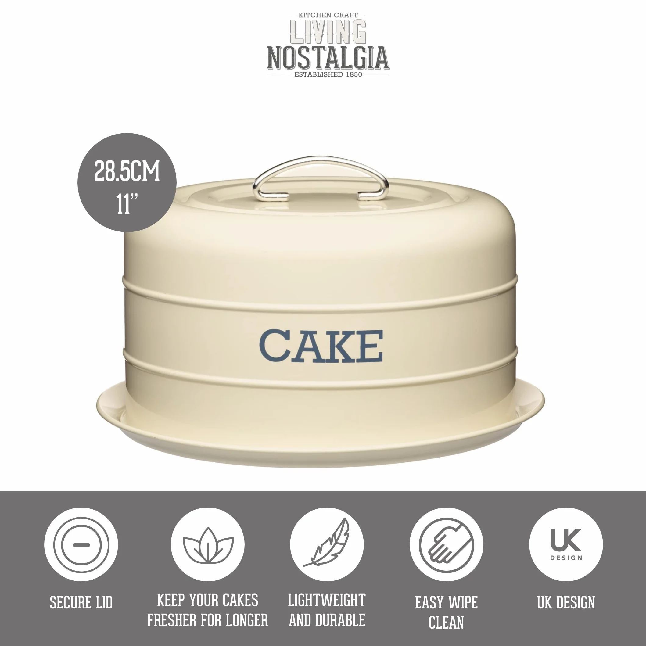KitchenCraft Living Nostalgia, Szczelny Pojemnik / Patera na Ciasto, 30 × 18 × 18 cm - Kolor Kremowy