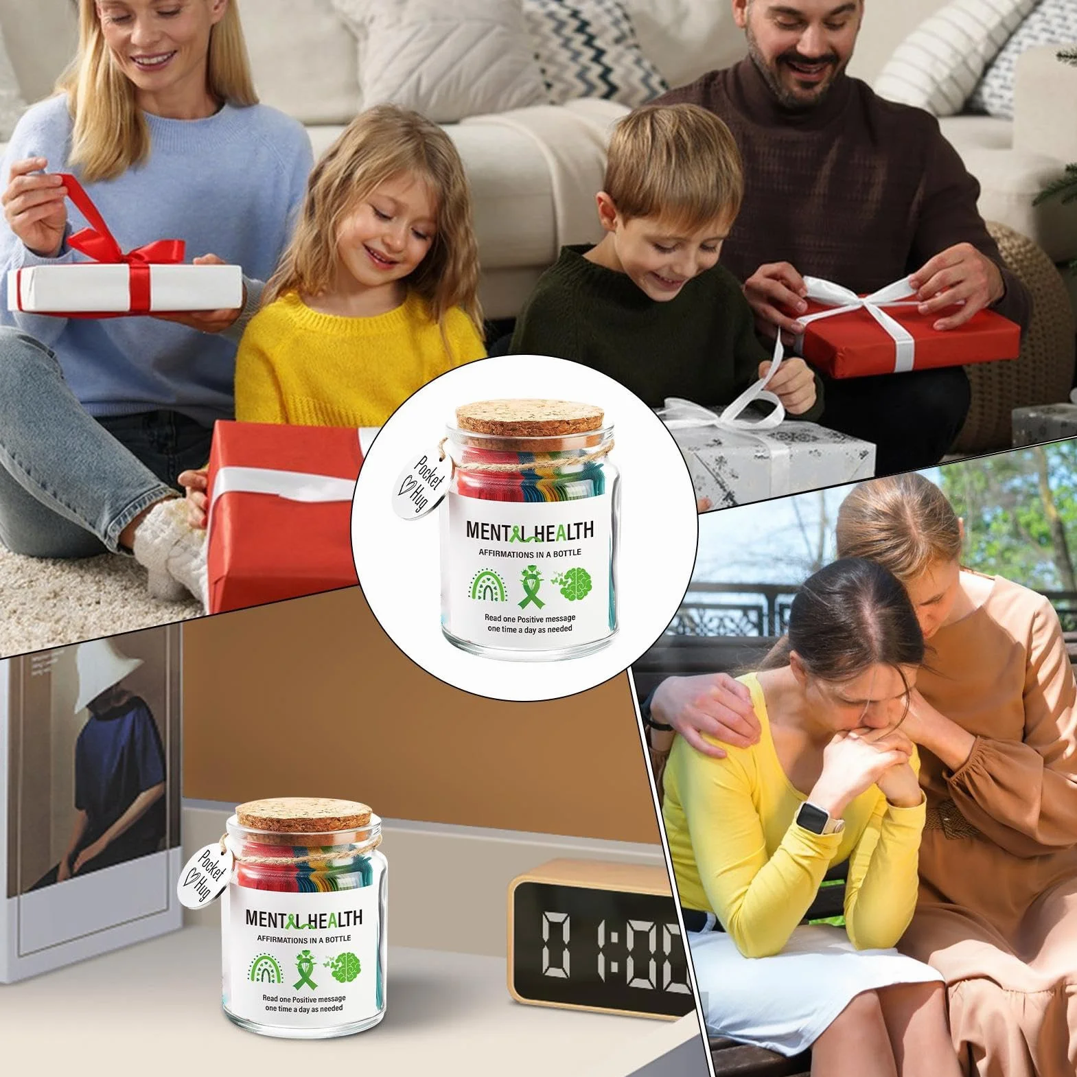 Positive Messages in a Bottle, Small Inspirational Jar, Motivational Support Cards, Uplifting Notes, Wellness Tool for Home Workplace Presents