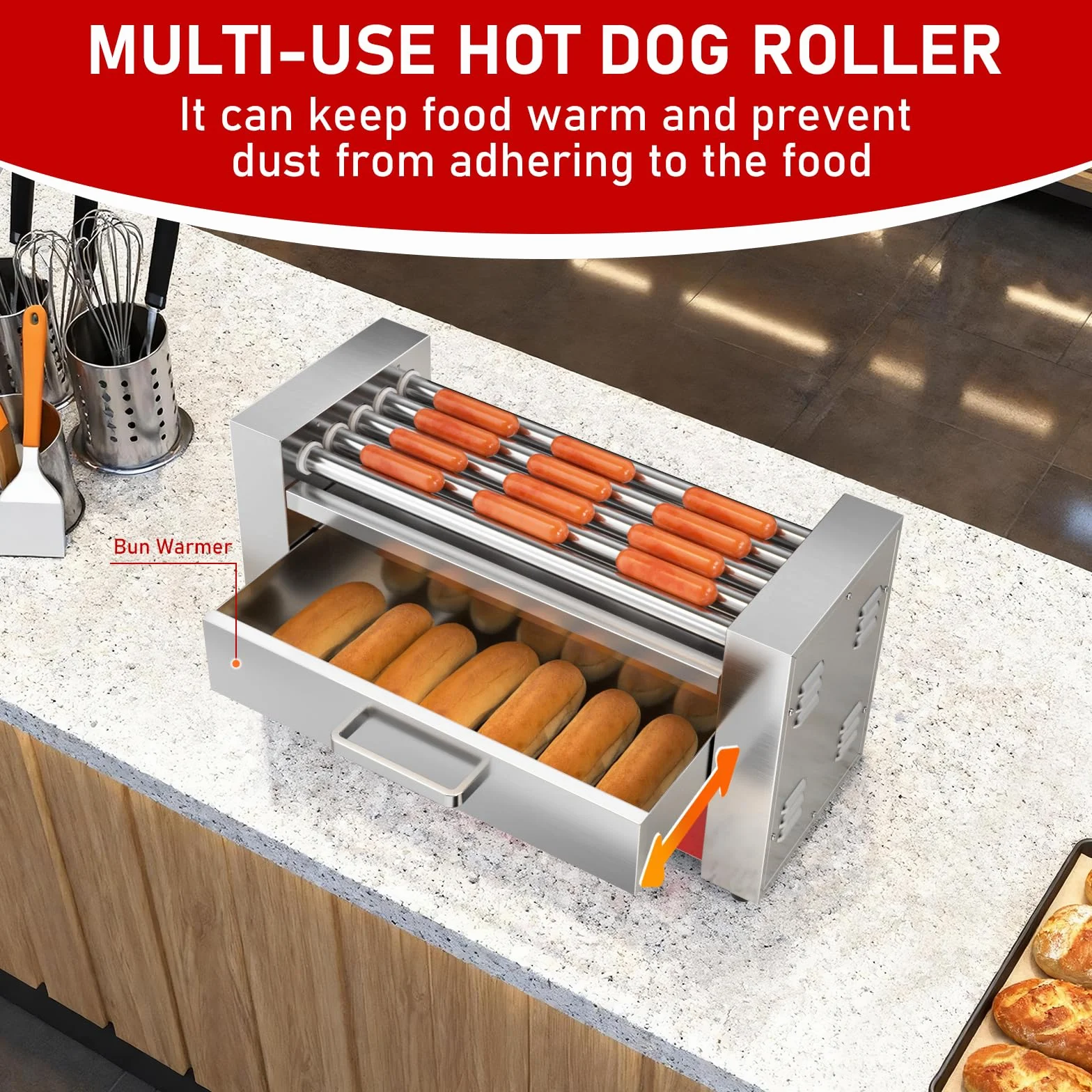 CROSSON Hot Dog 5-rolkowa maszyna z przezroczystą pokrywą, 5 rolek 304SS