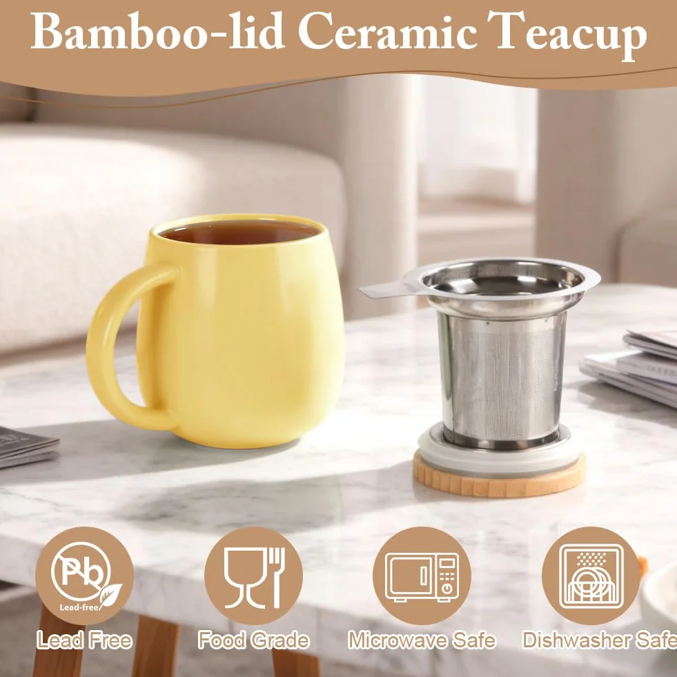 Kubek ceramiczny z zaparzaczem i pokrywką 480ml do herbaty