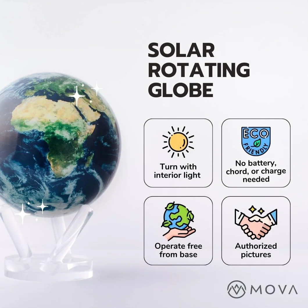 MOVA Globe Głęboka Czerń i Złoty Signature 6 cali Samonapędzający się Globus Zasilany Światłem Cicha Praca Bez Baterii Dekoracja Biurka