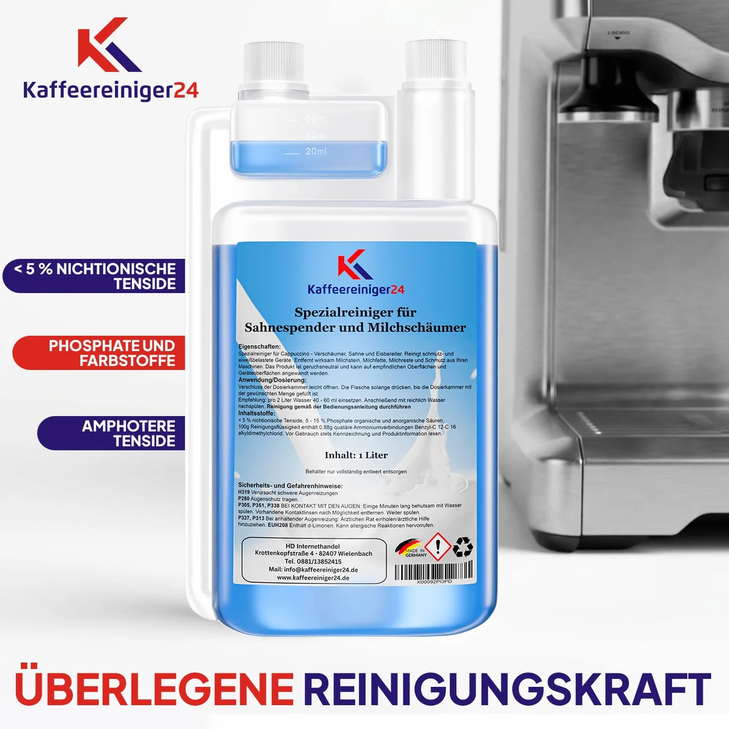 Coffee ereiniger24-1000 ml środek do czyszczenia spienionego mleka, do ekspresów do kawy i ekspresów do kawy ze spieniaczem do mleka – nadaje się do wielu marek