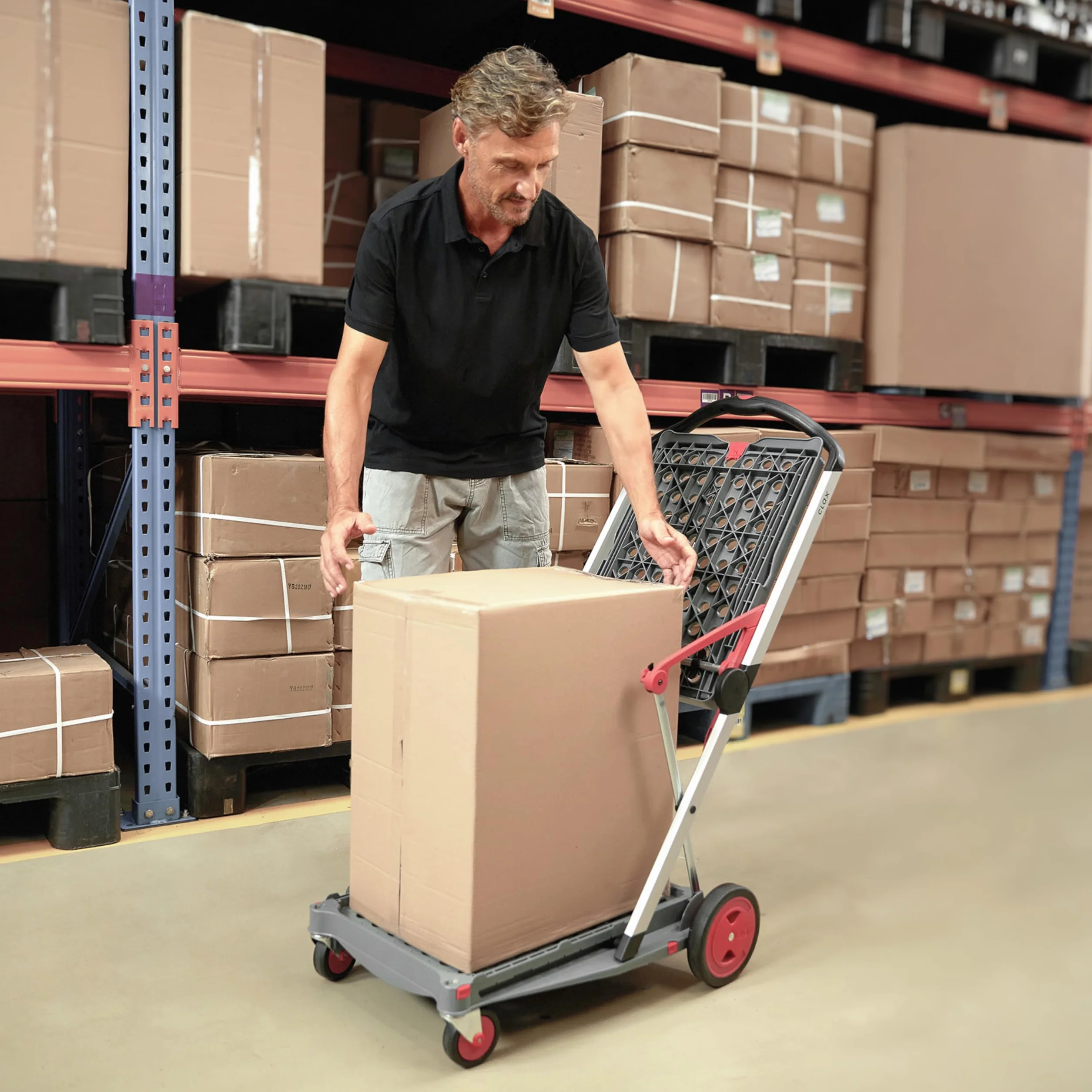 CLAX® Wielofunkcyjne funkcjonalne składane wózki, mobilny wózek składany, wózek na zakupy ze skrzynią do przechowywania, wózek platformowy (szary)