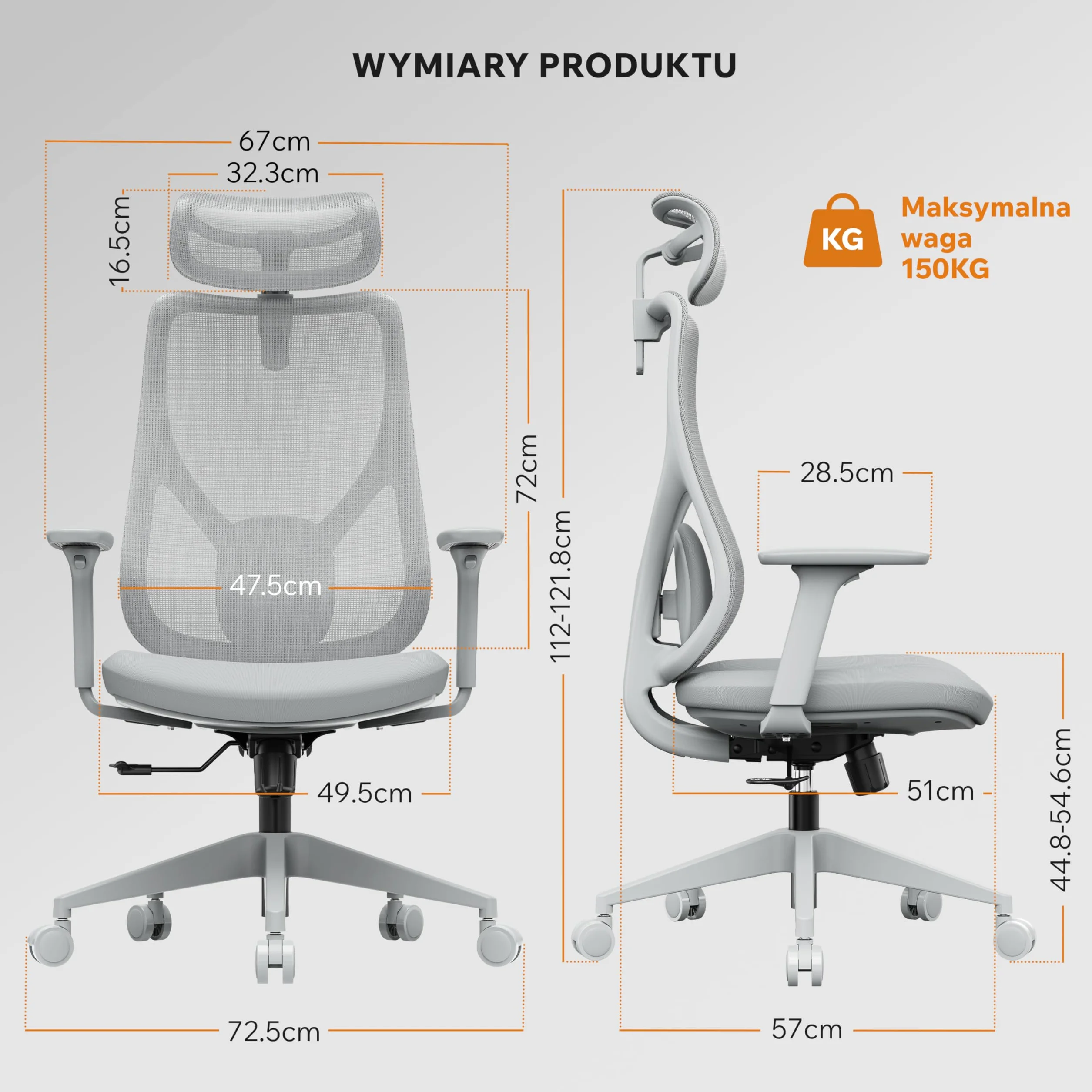 SENSE7 Fotel Biurowy Gamingowy Ergonomiczny Krzesło Obrotowe Biurowe Regulowany dla Home Office Graczy do 150kg Oddychająca Tkanina Regulowany Zagłówek z Podparciem Podłokietnikami 3D - MOYO Szary