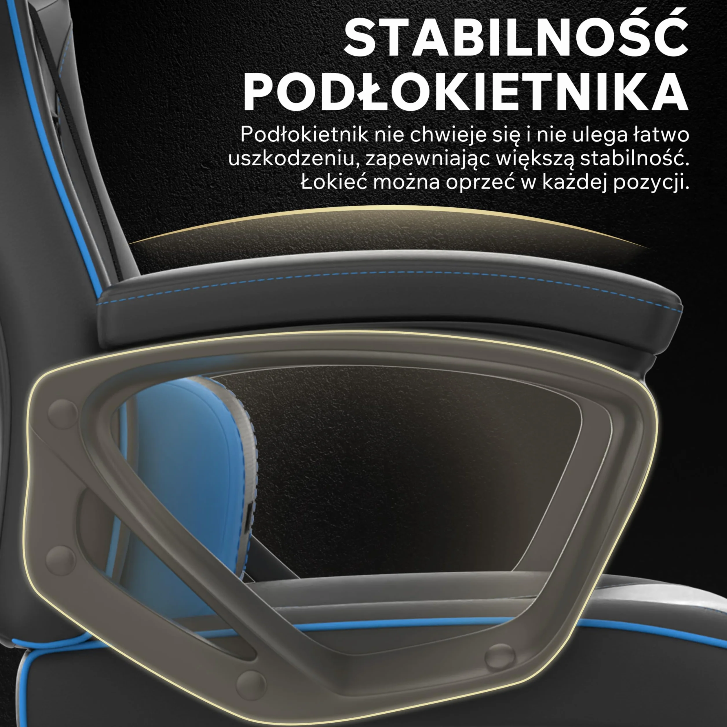 SENSE7 Knight ergonomiczny fotel gamingowy z regulowaną poduszką lędźwiową, skóra PU, do 120 kg, czarno-niebieski