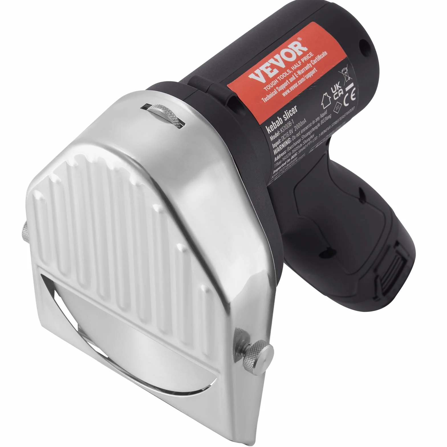 VEVOR Bezprzewodowy nóż do kebabu 80 W, stal nierdzewna, 2 ostrza D100 mm, regulacja 0-8 mm