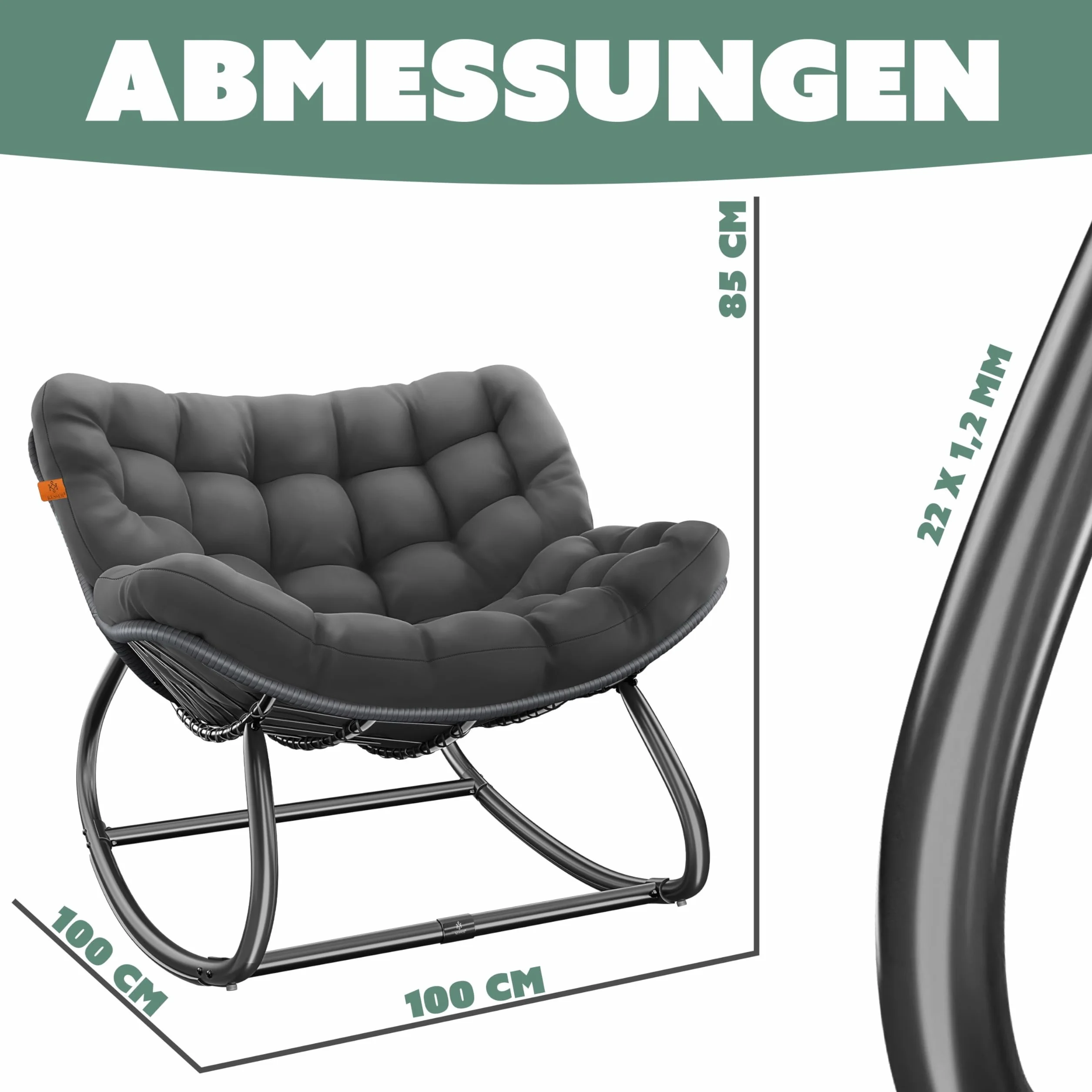 KESSER Fotel bujany ergonomiczny 120 kg antypoślizgowy odporny na warunki atmosferyczne