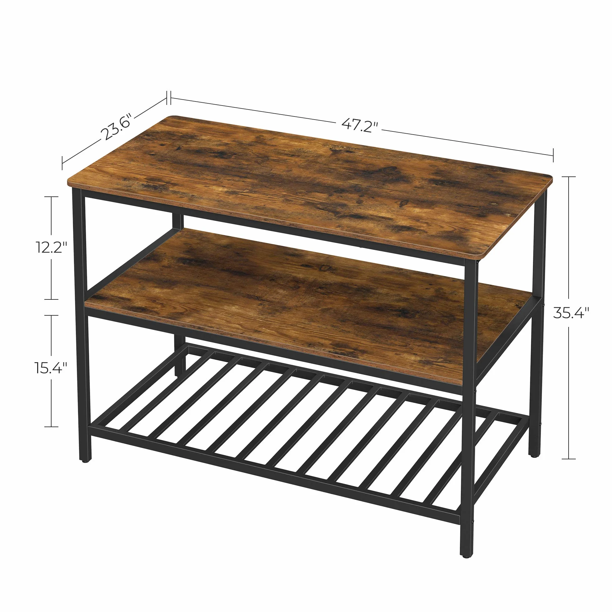 VASAGLE Wyspa Kuchenna z Blatem 120x60x90 cm Metalowa Rama Vintage Brązowo-Czarny
