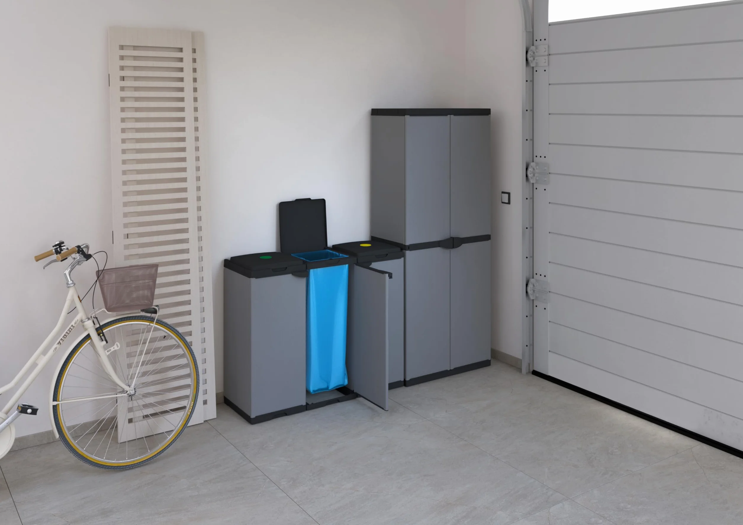 Adventa: Szafka na worki z tworzywa sztucznego Tris, łatwa w montażu, system modułowy, pasuje do worków 80-110 l, wytrzymały, wewnątrz i na zewnątrz, 102 x 38 x 87 cm