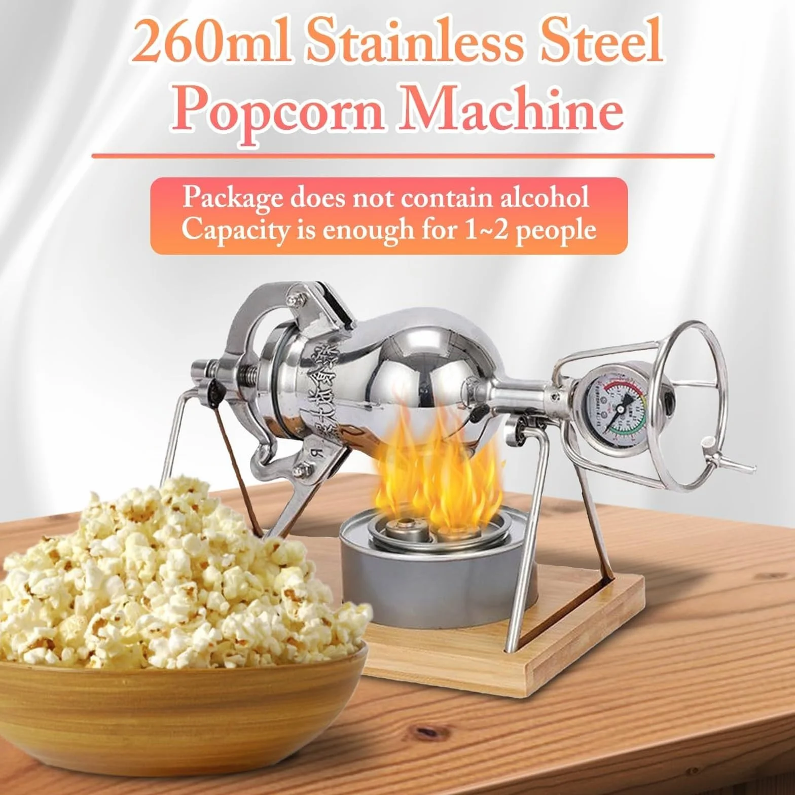 Ręczna maszyna do popcornu ze stali nierdzewnej, mini garnek 500 ml