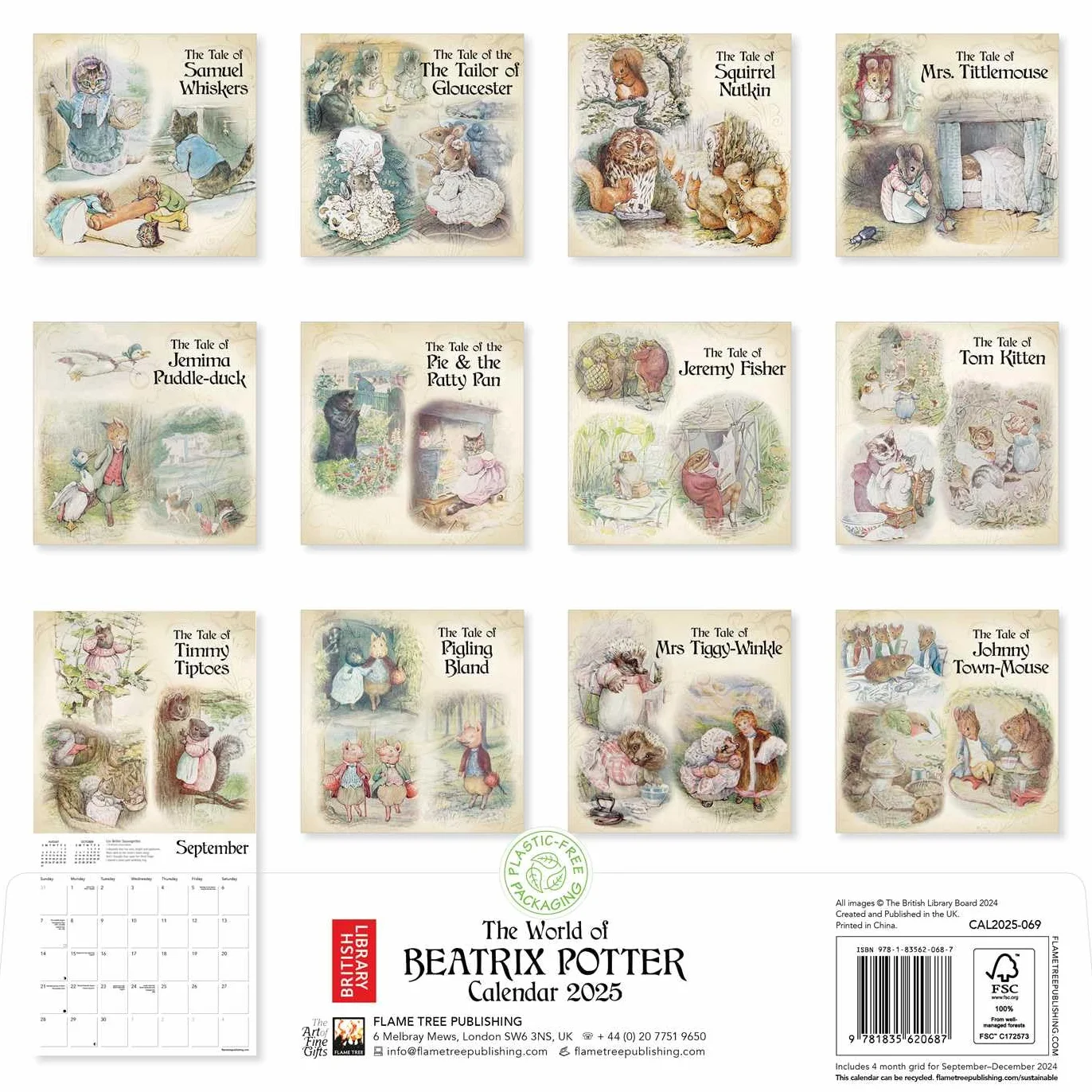 British Library: Beatrix Potter Wall Calendar 2025 (Art Calendar): Original Flame Tree Publishing-Kalender [Kalender]